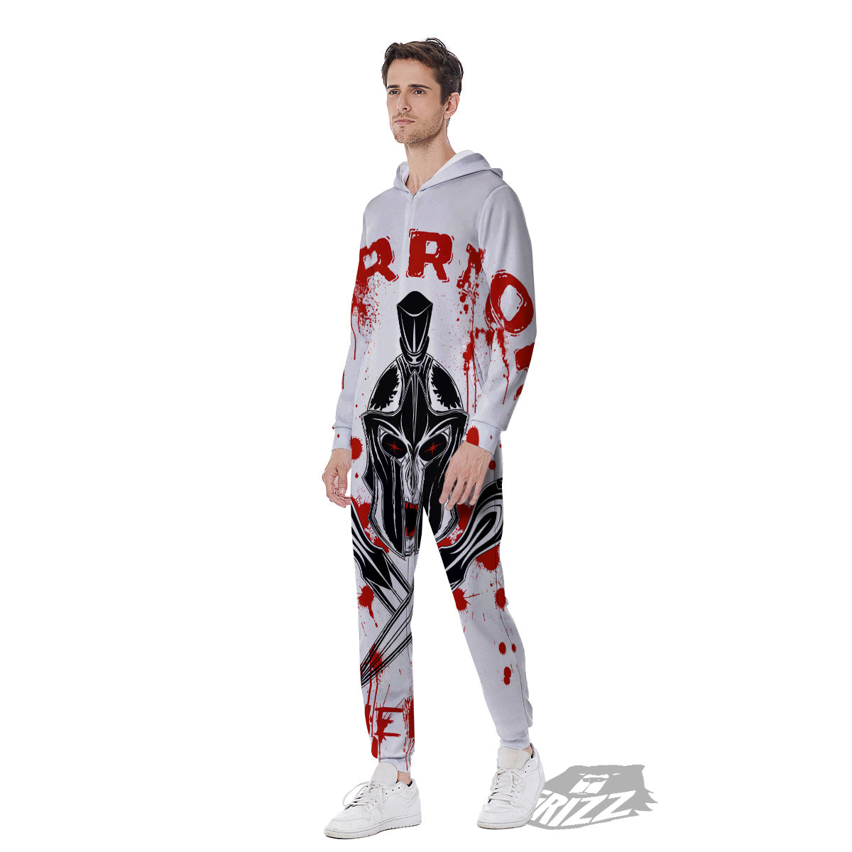Warrior Bloody Spartan Print Men's Jumpsuit-grizzshop