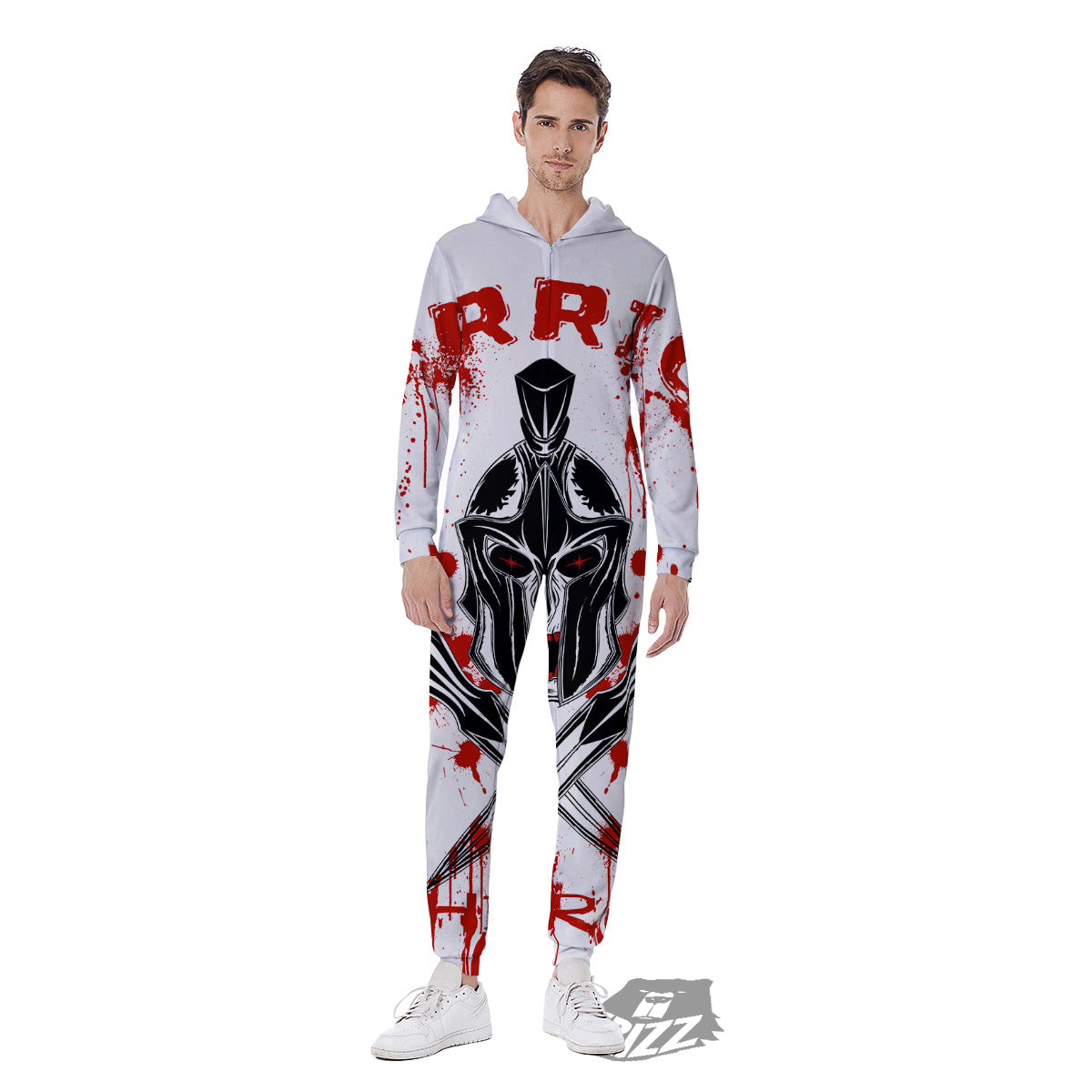 Warrior Bloody Spartan Print Men's Jumpsuit-grizzshop