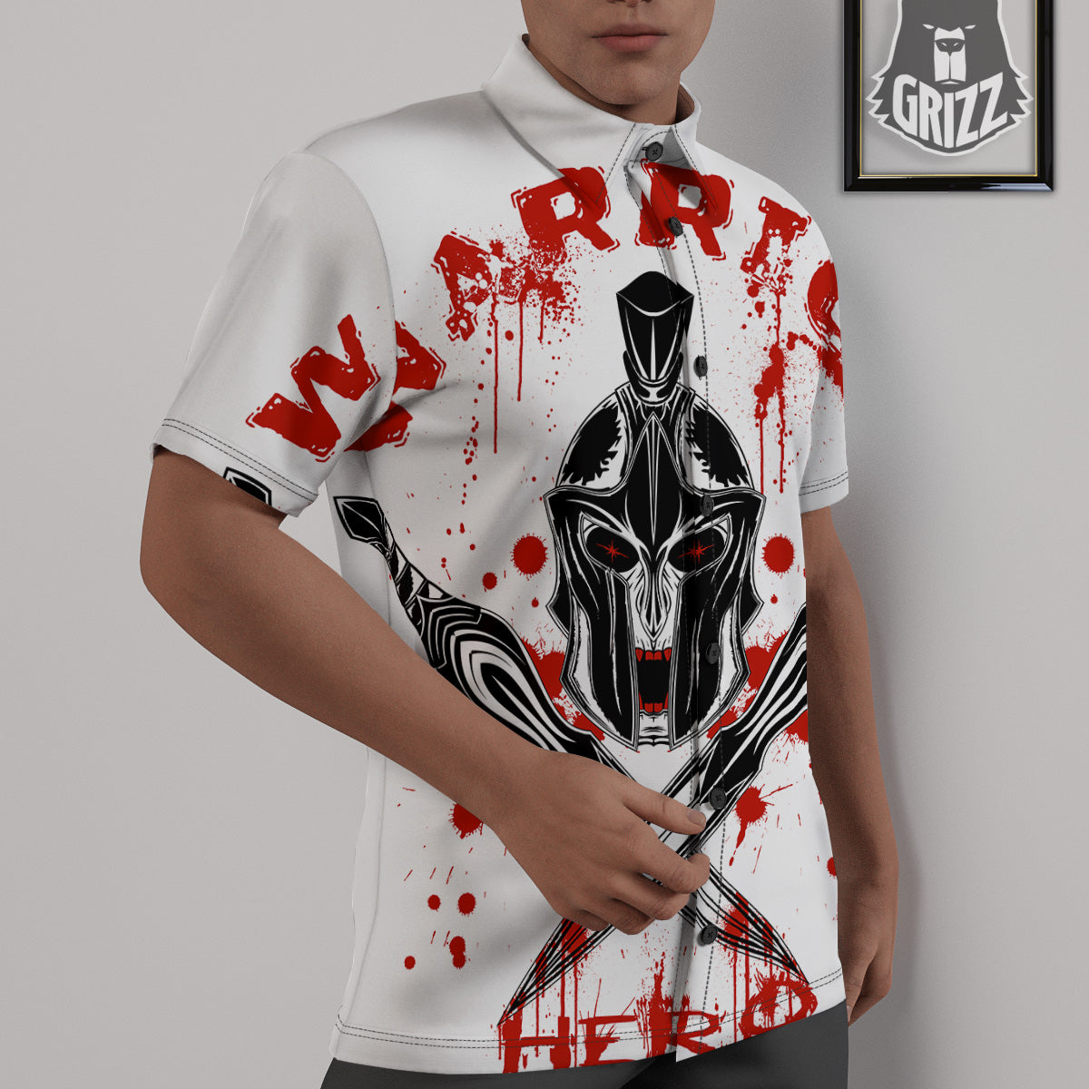 Warrior Bloody Spartan Print Untucked Shirts-grizzshop