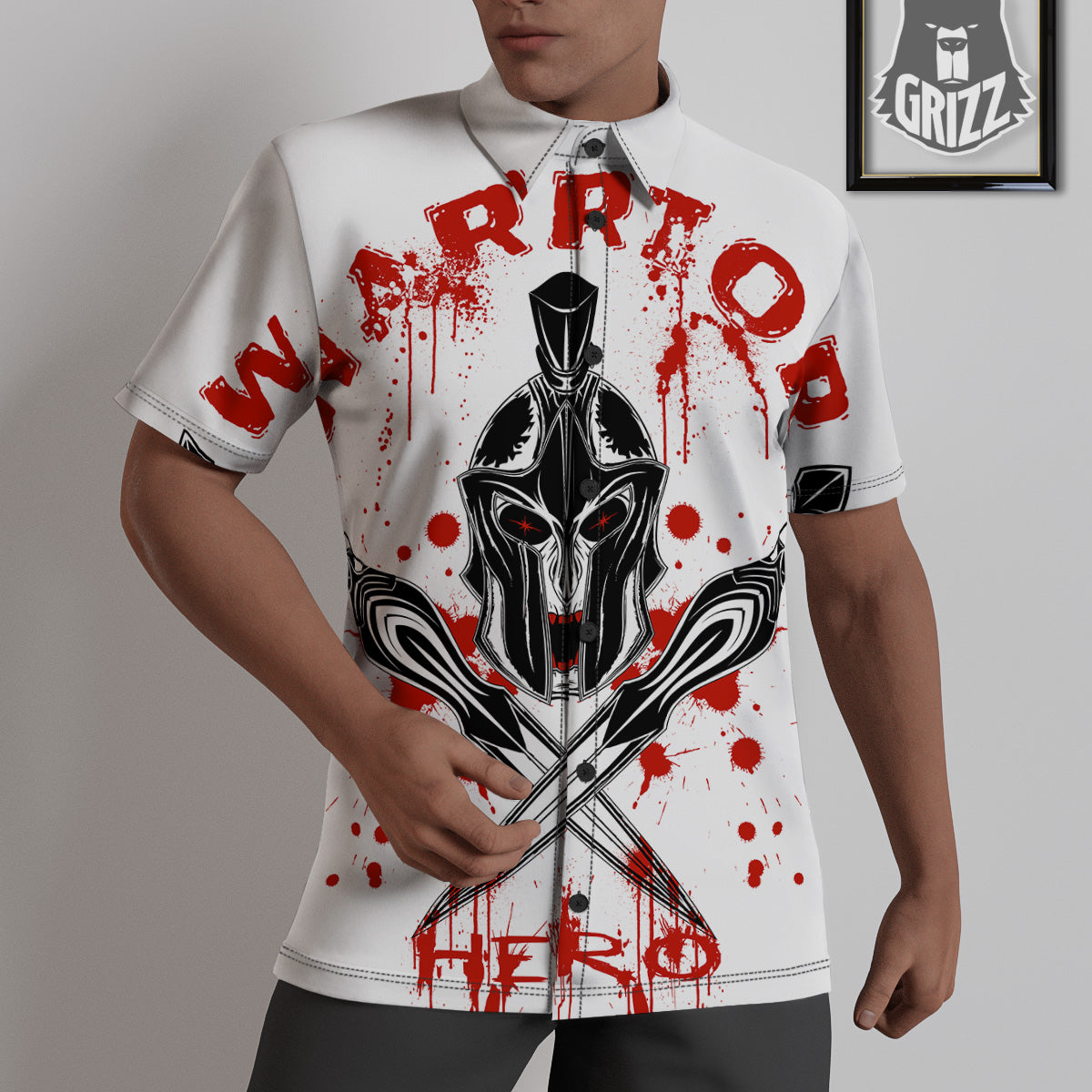 Warrior Bloody Spartan Print Untucked Shirts-grizzshop