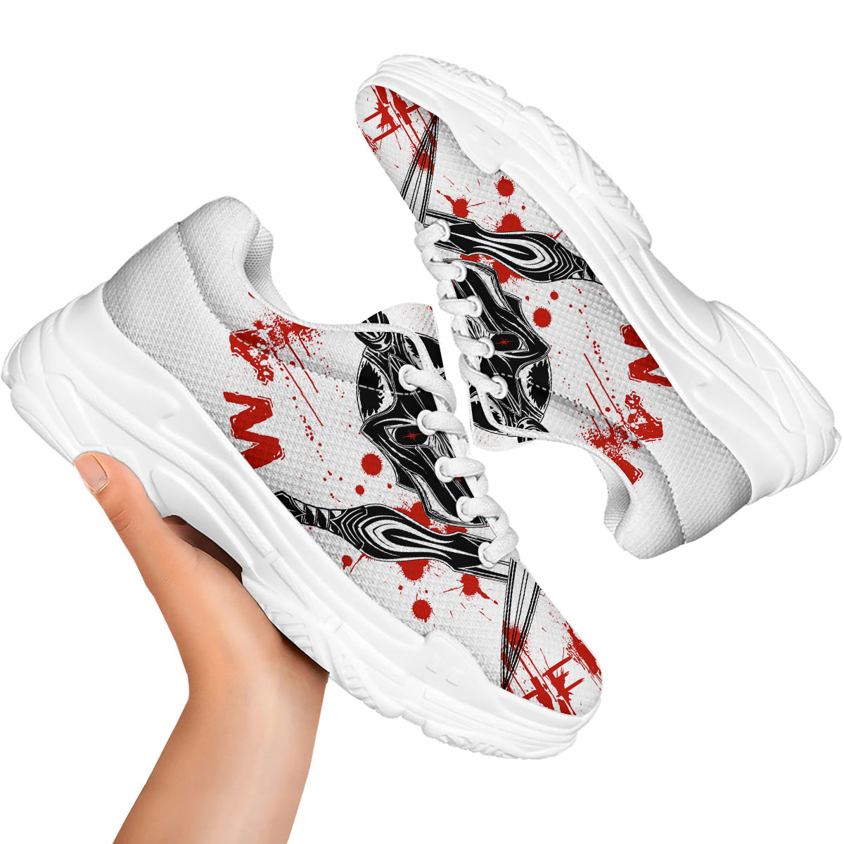 Warrior Bloody Spartan Print White Chunky Shoes-grizzshop