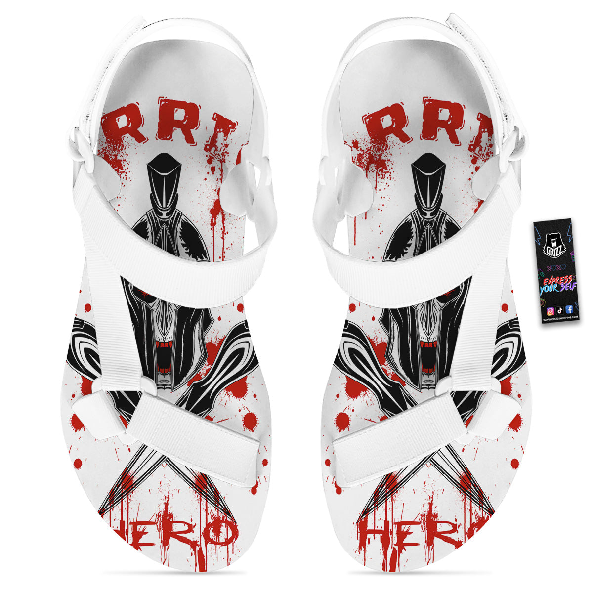 Warrior Bloody Spartan Print White Open Toe Sandals-grizzshop