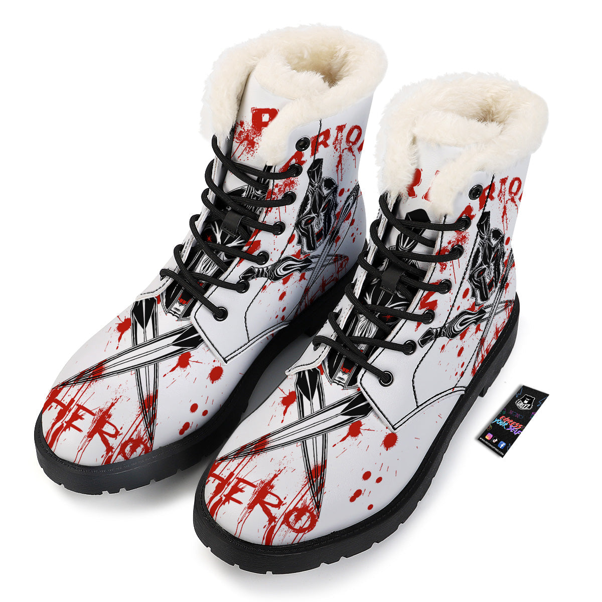Warrior Bloody Spartan Print Winter Boots-grizzshop