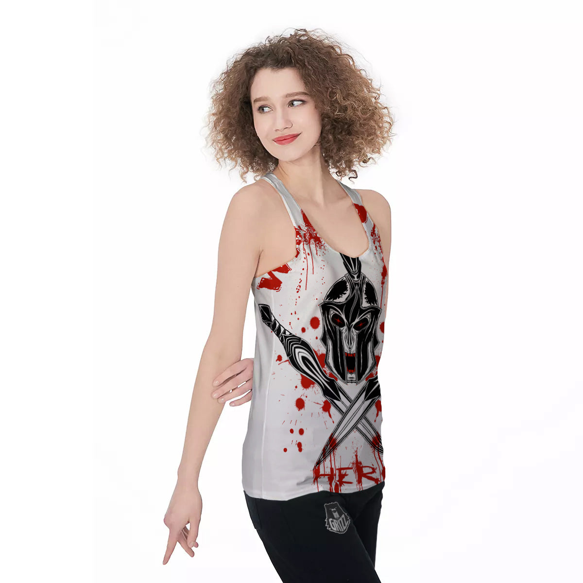Warrior Bloody Spartan Print Women's Racerback Tank Top-grizzshop