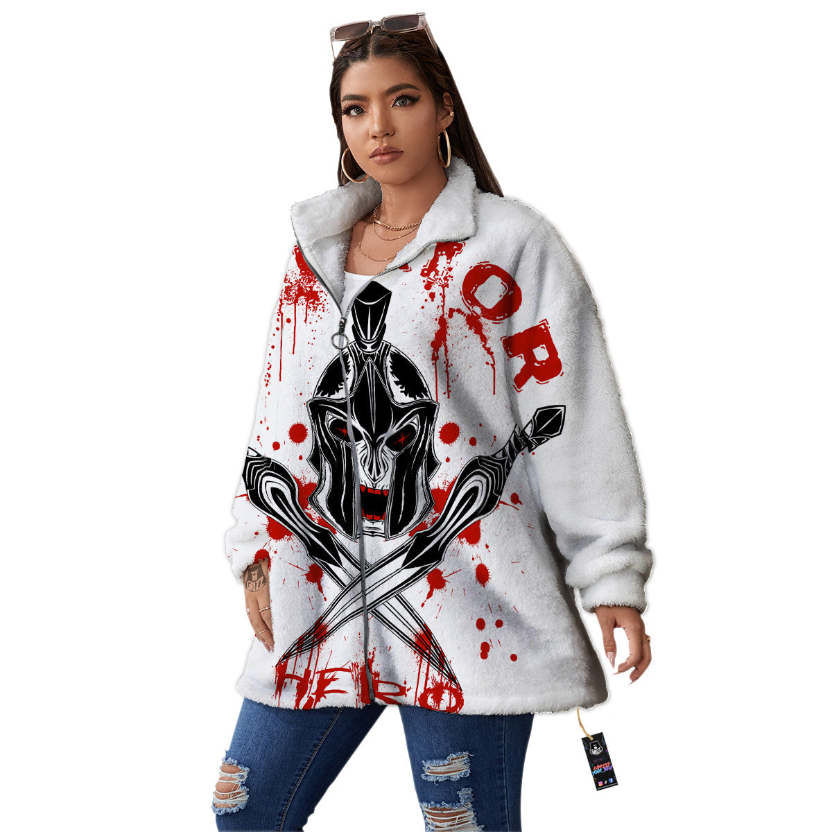 Warrior Bloody Spartan Print Women's Sherpa Jacket-grizzshop