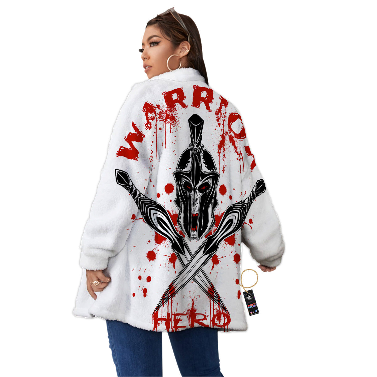Warrior Bloody Spartan Print Women's Sherpa Jacket-grizzshop