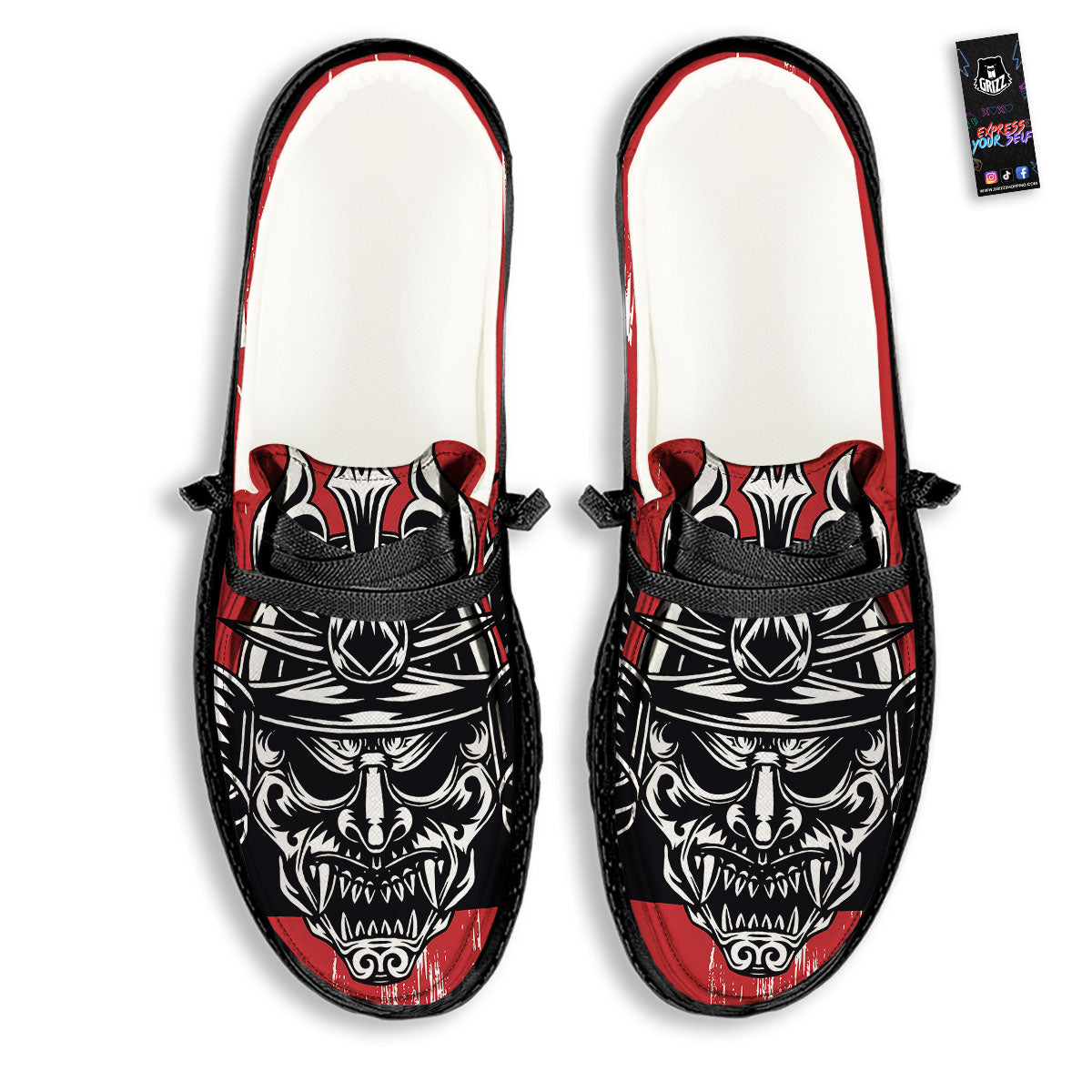 Warrior Japanese Samurai Print Black Loafers-grizzshop