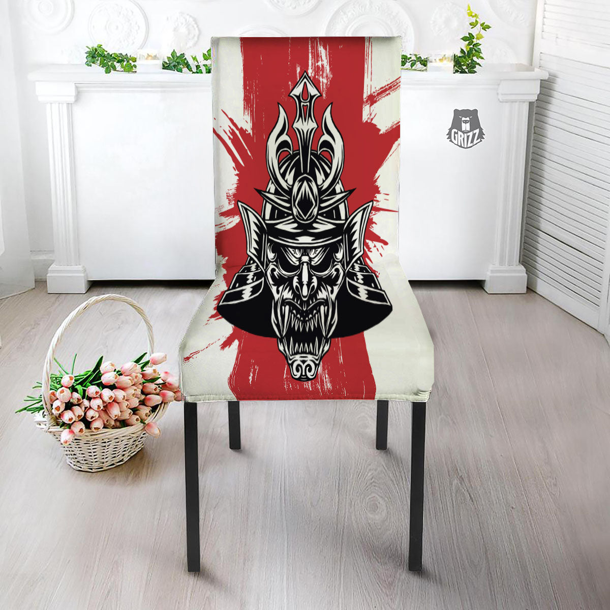 Warrior Japanese Samurai Print Dining Chair Slipcover-grizzshop