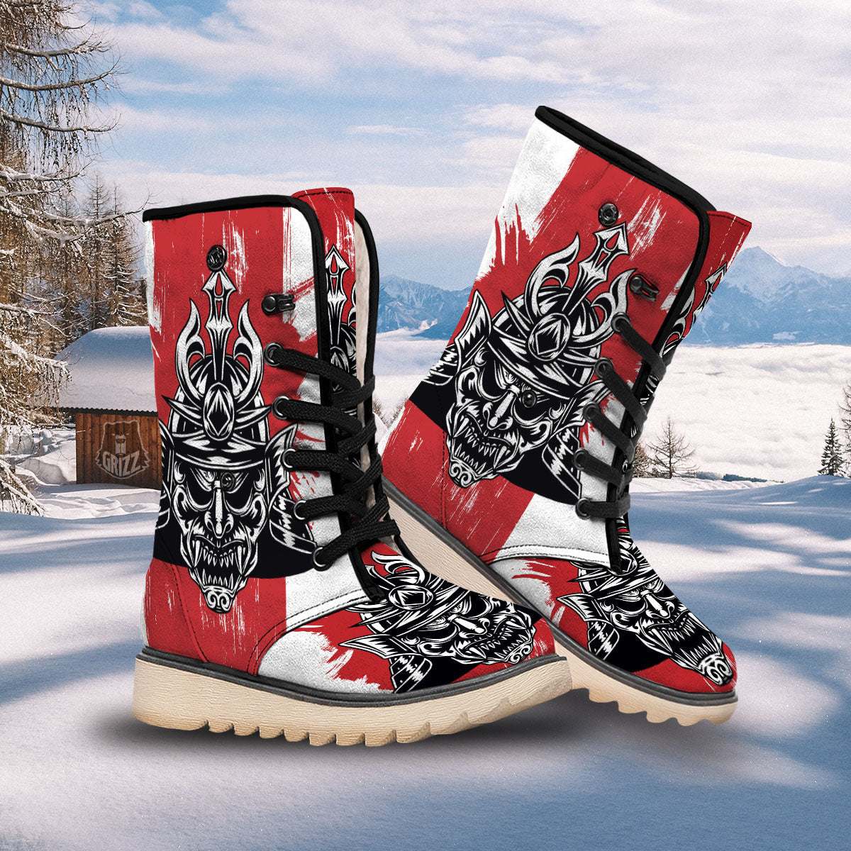 Warrior Japanese Samurai Print Snow Boots-grizzshop