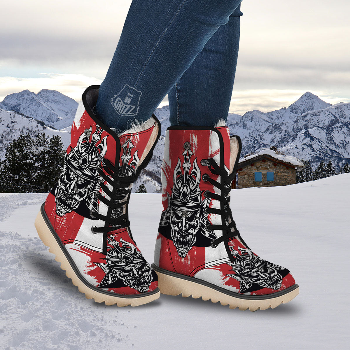 Warrior Japanese Samurai Print Snow Boots-grizzshop