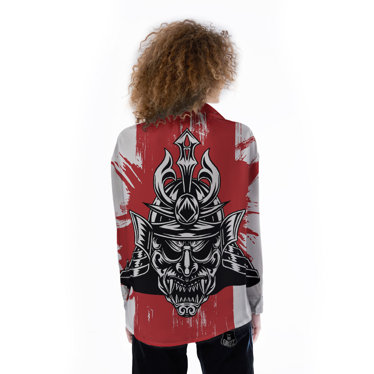 Warrior Japanese Samurai Print Women's Long Sleeve Shirts-grizzshop