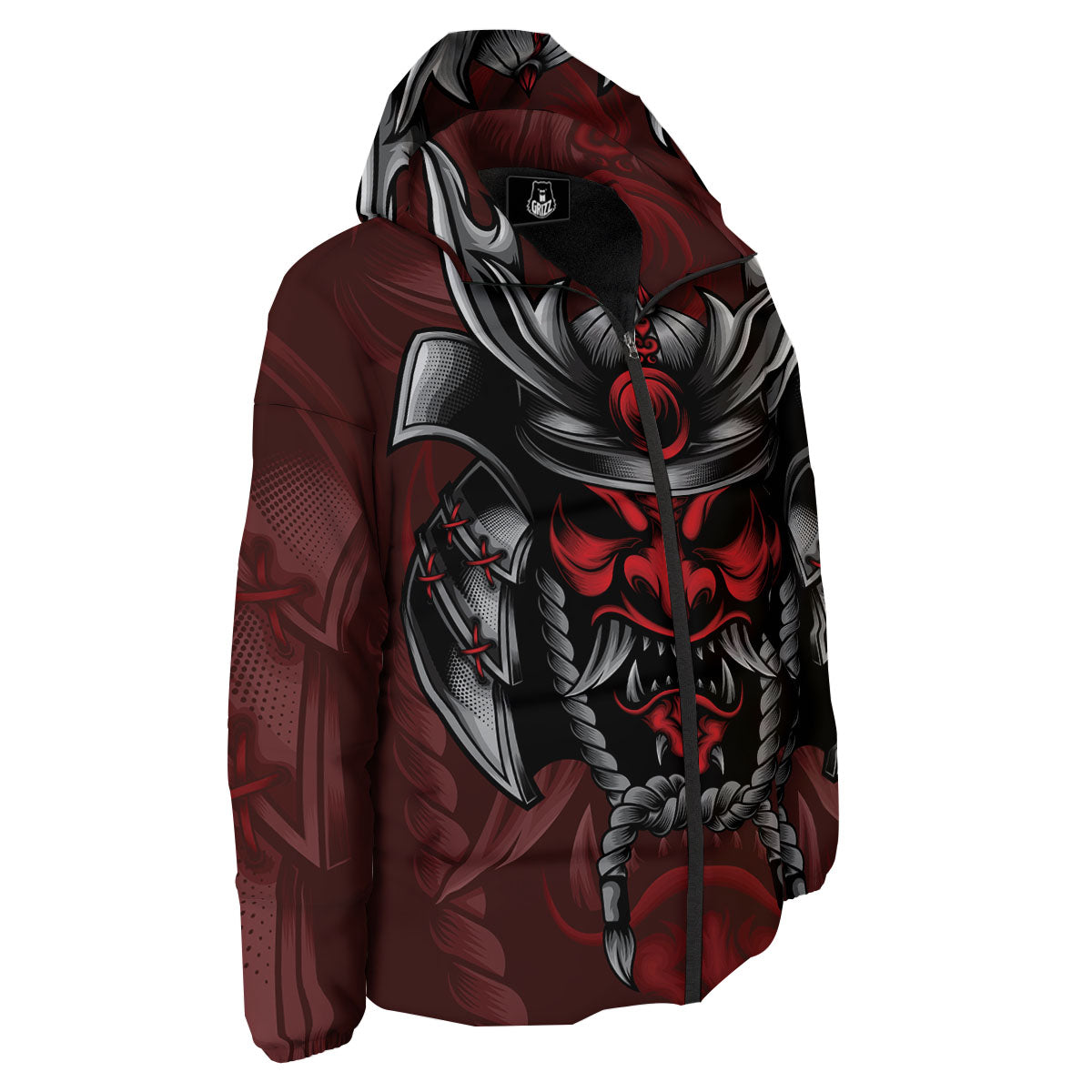 Warrior Mask Japanese Print Down Jacket-grizzshop