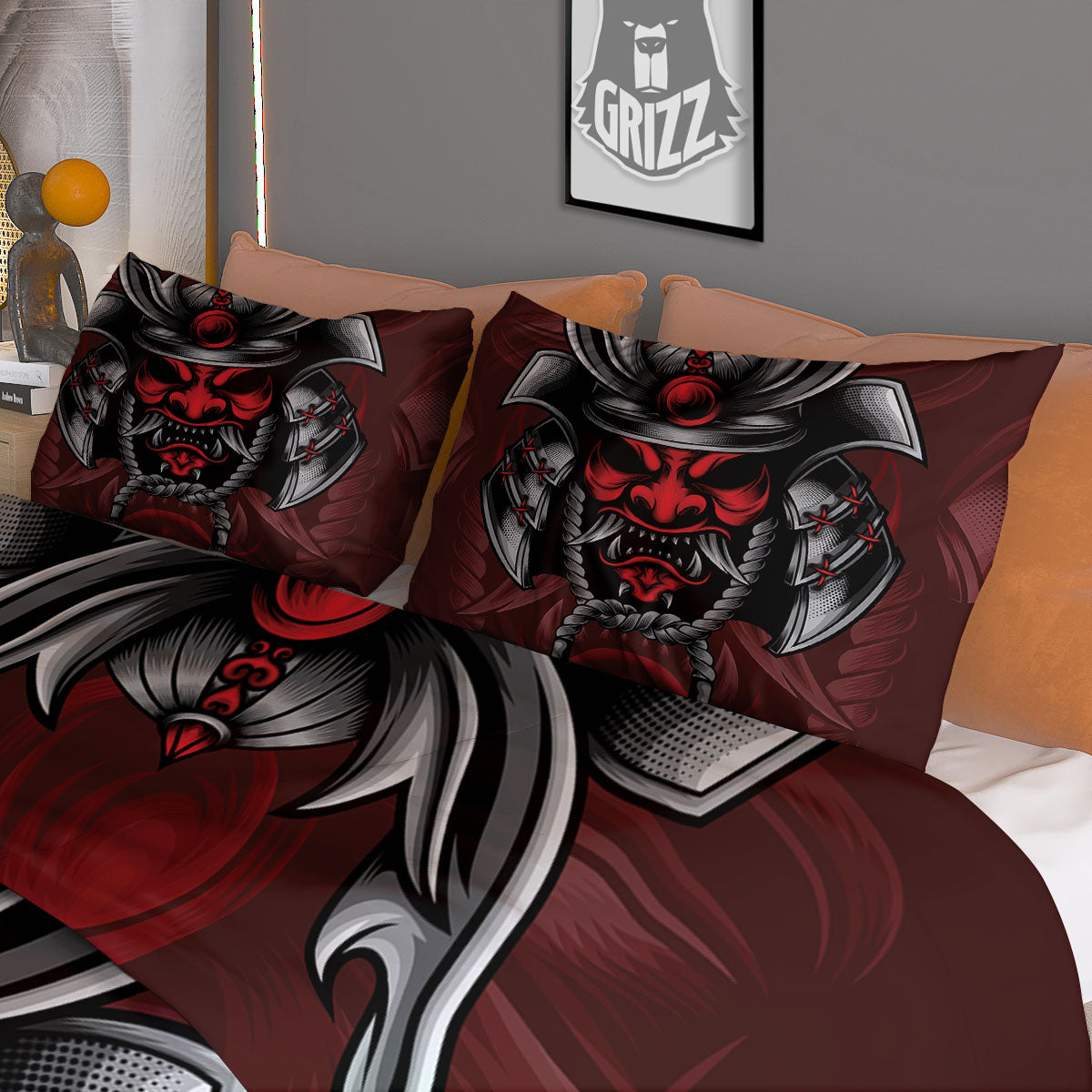 Warrior Mask Japanese Print Duvet Cover Bedding Set