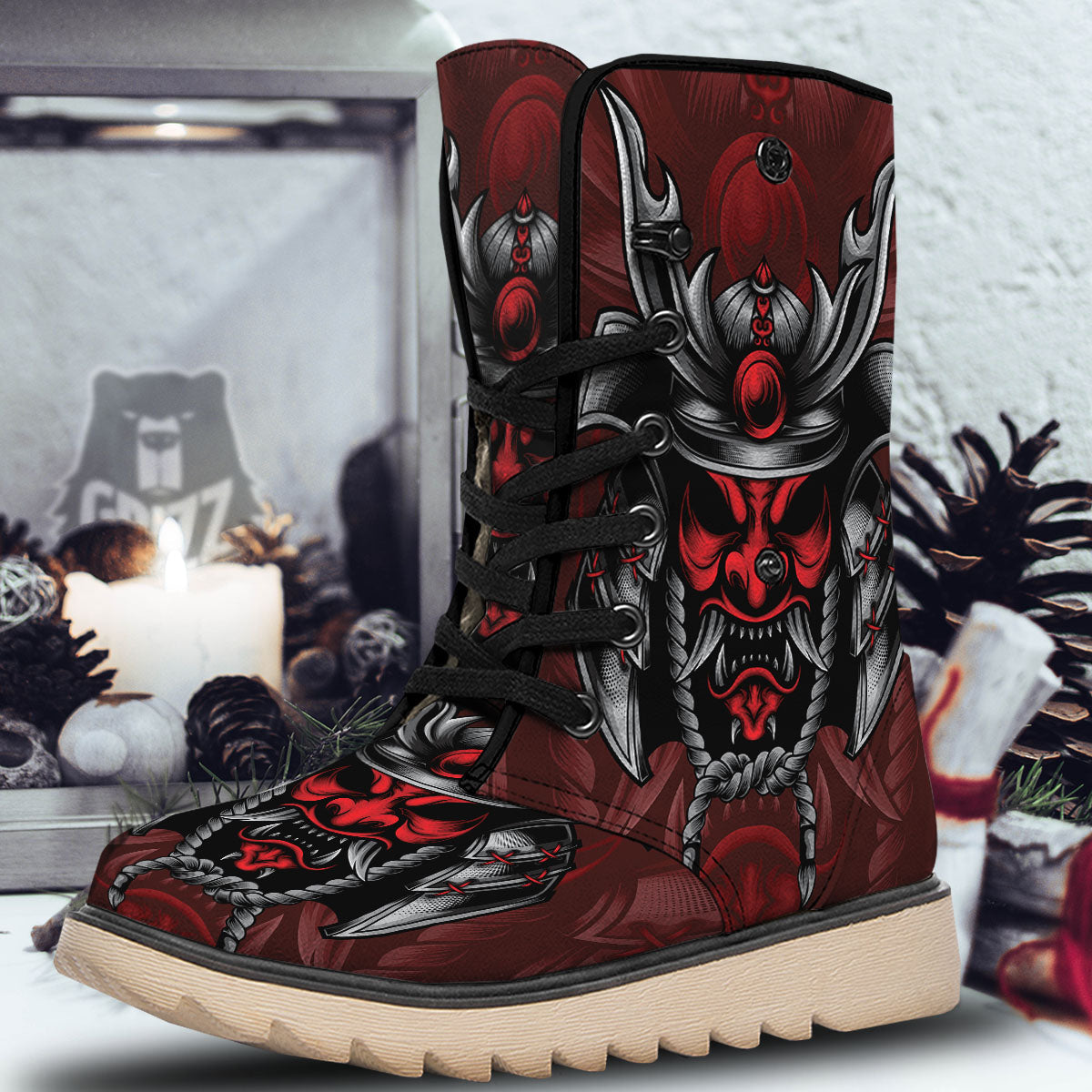 Warrior Mask Japanese Print Snow Boots-grizzshop