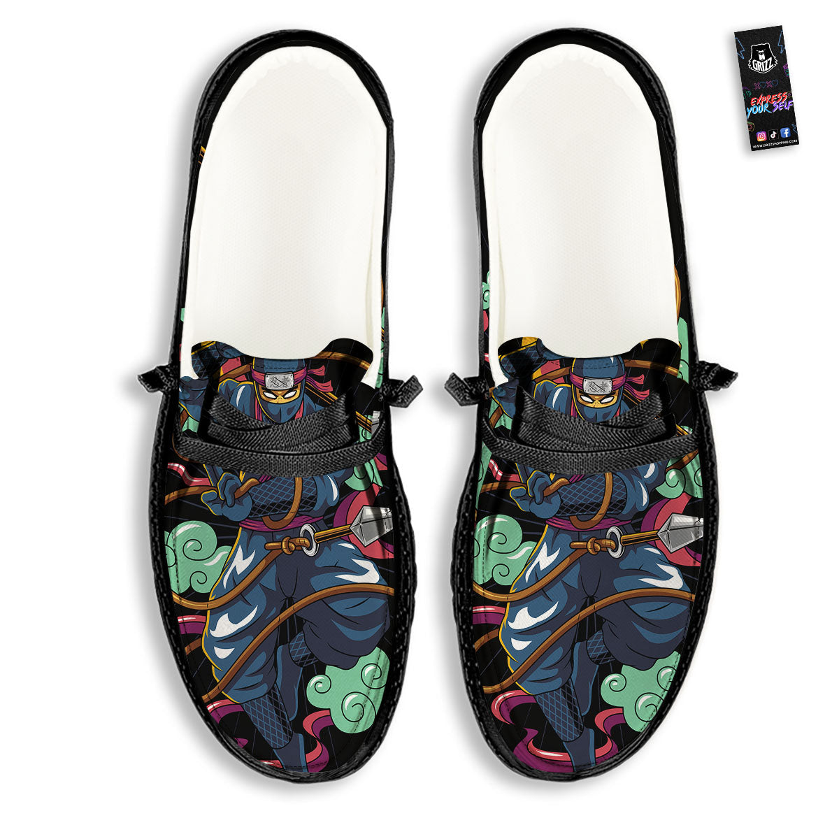 Warrior Ninja Print Black Loafers-grizzshop
