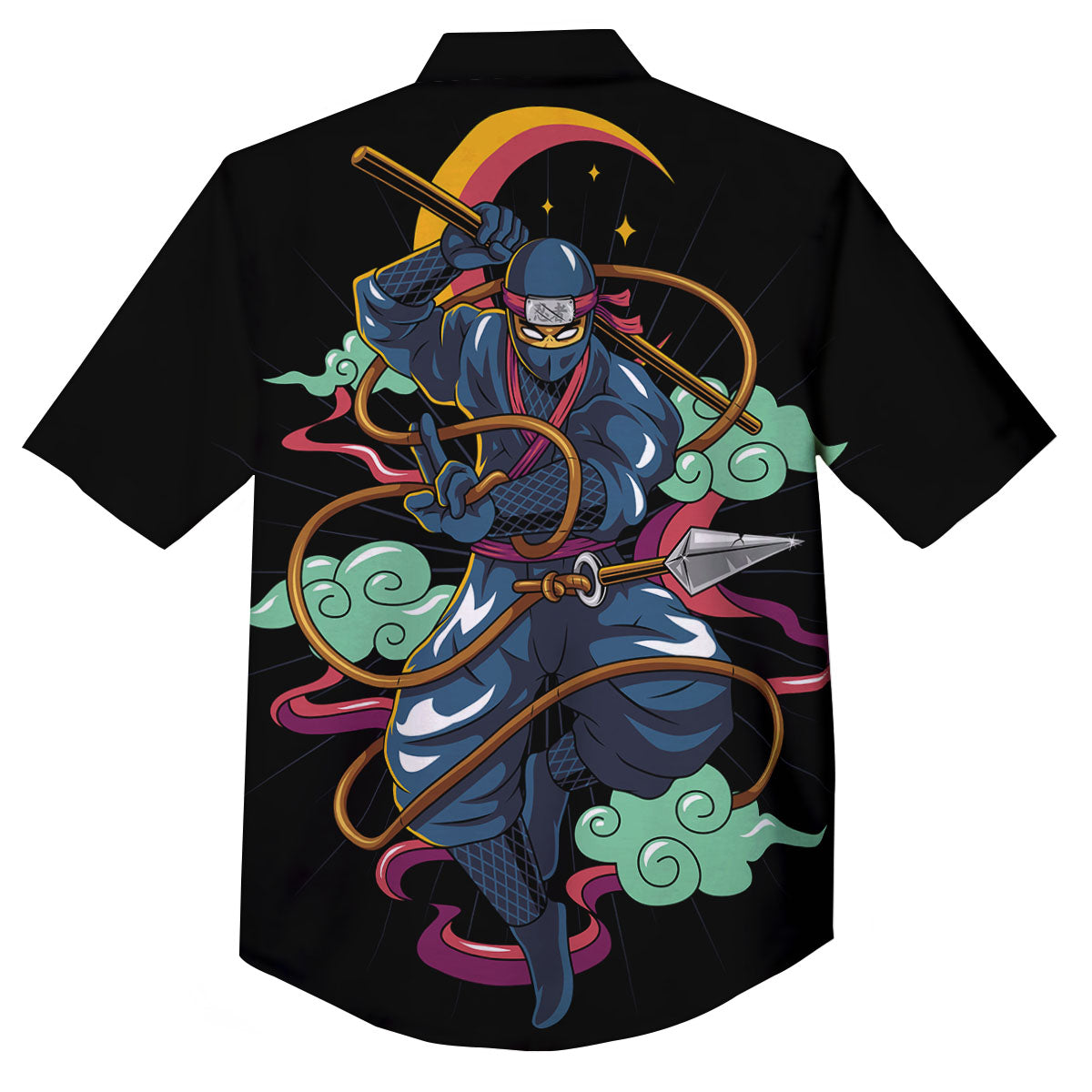 Warrior Ninja Print Button Up Shirt-grizzshop