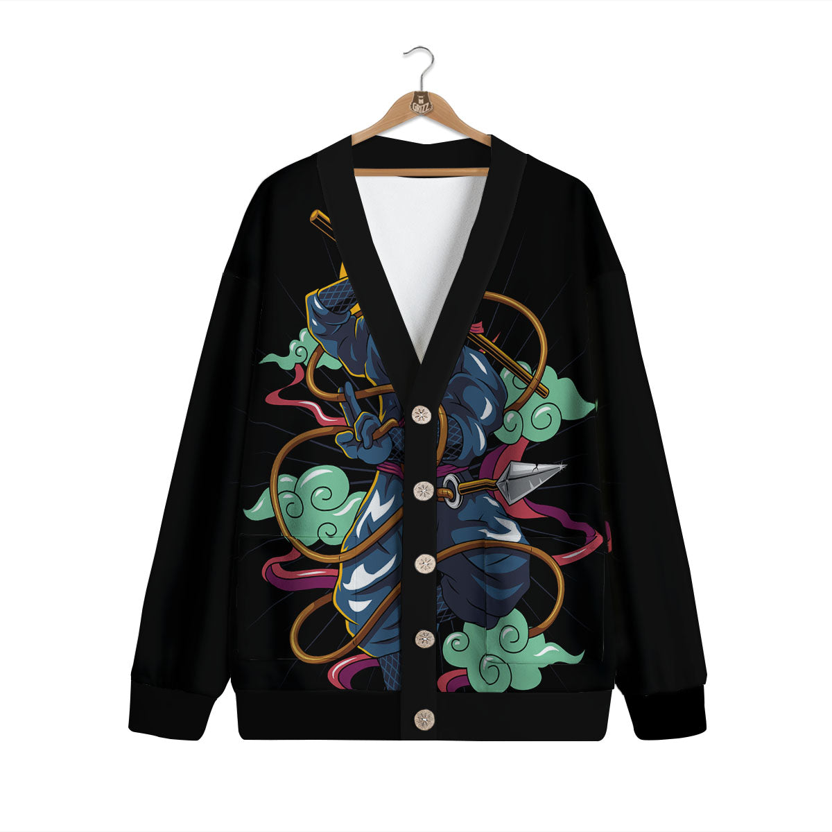 Warrior Ninja Print Cardigan-grizzshop