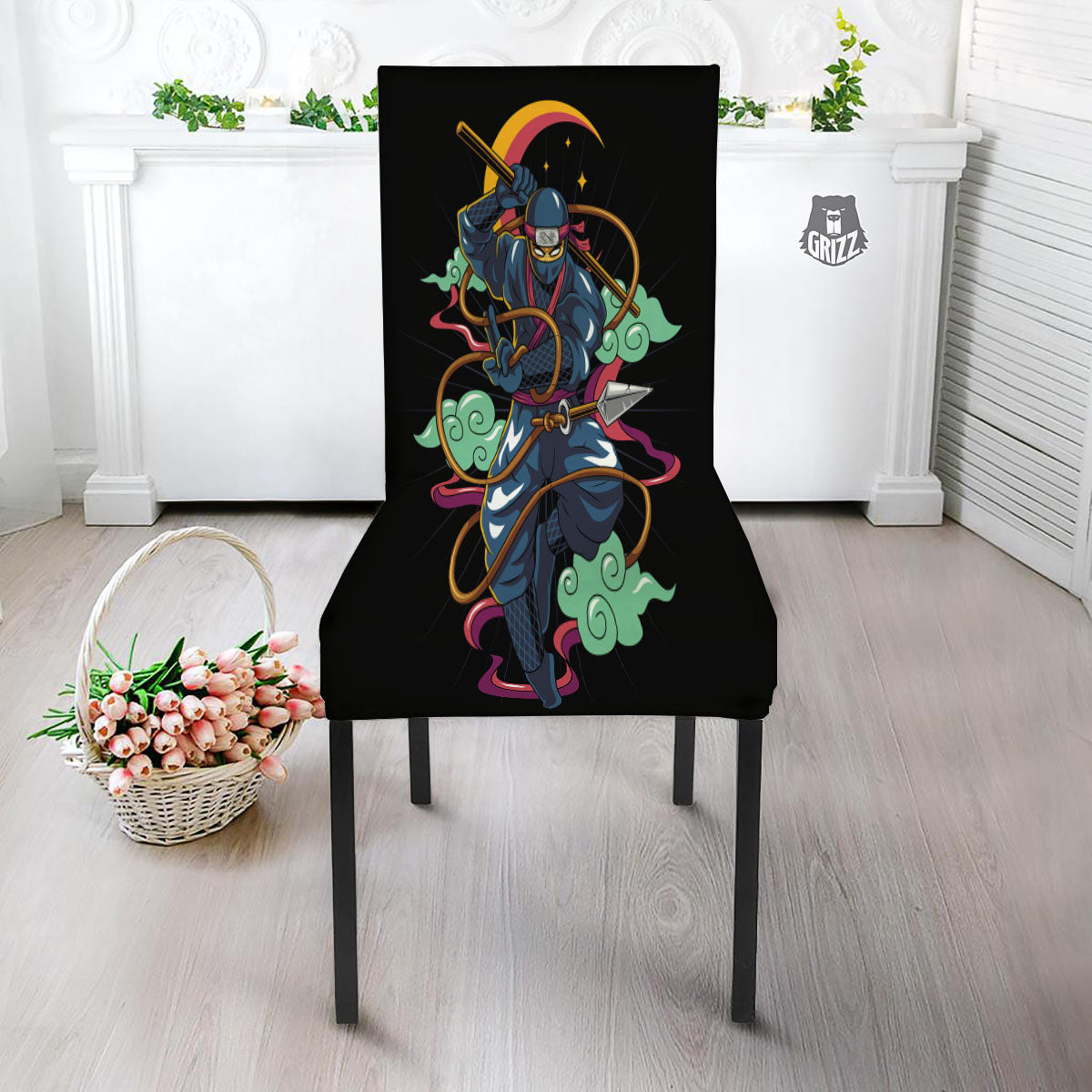 Warrior Ninja Print Dining Chair Slipcover-grizzshop