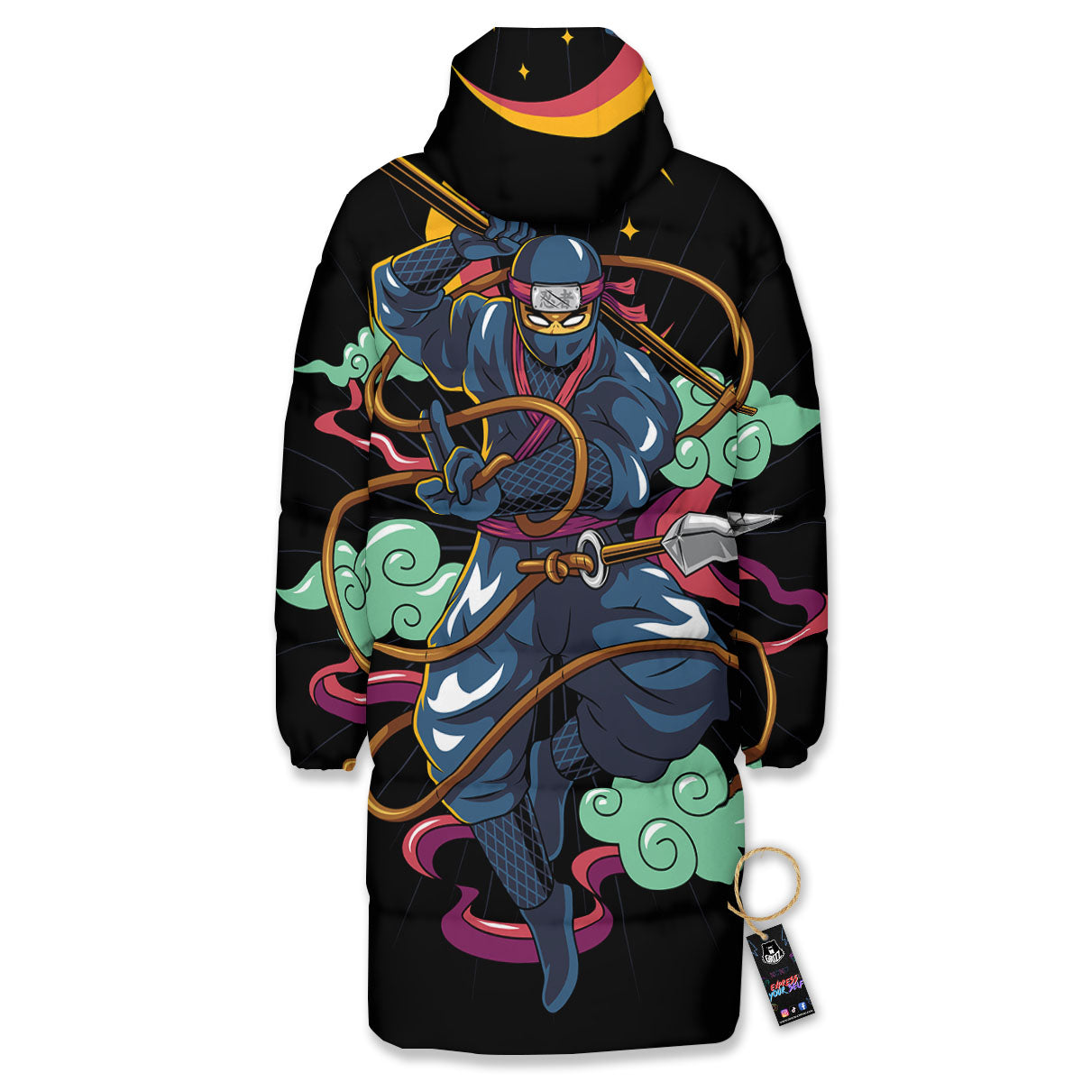 Warrior Ninja Print Long Down Jacket-grizzshop