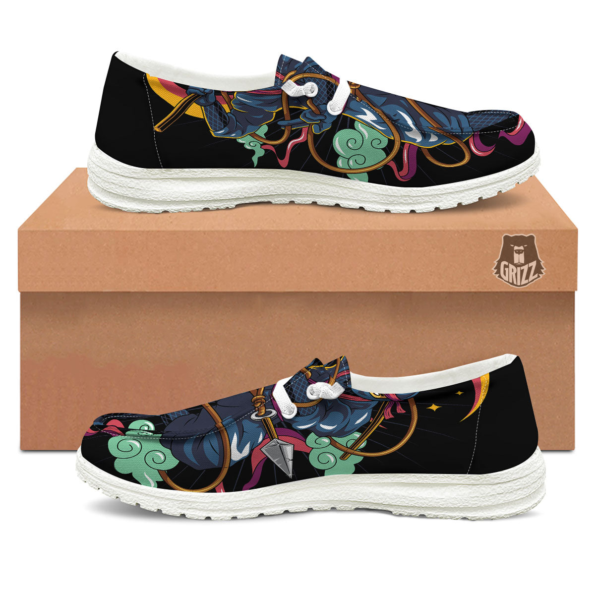 Warrior Ninja Print White Loafers-grizzshop