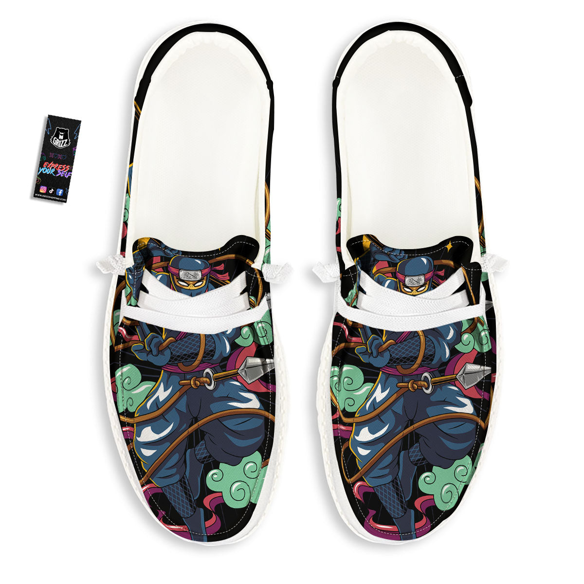 Warrior Ninja Print White Loafers-grizzshop