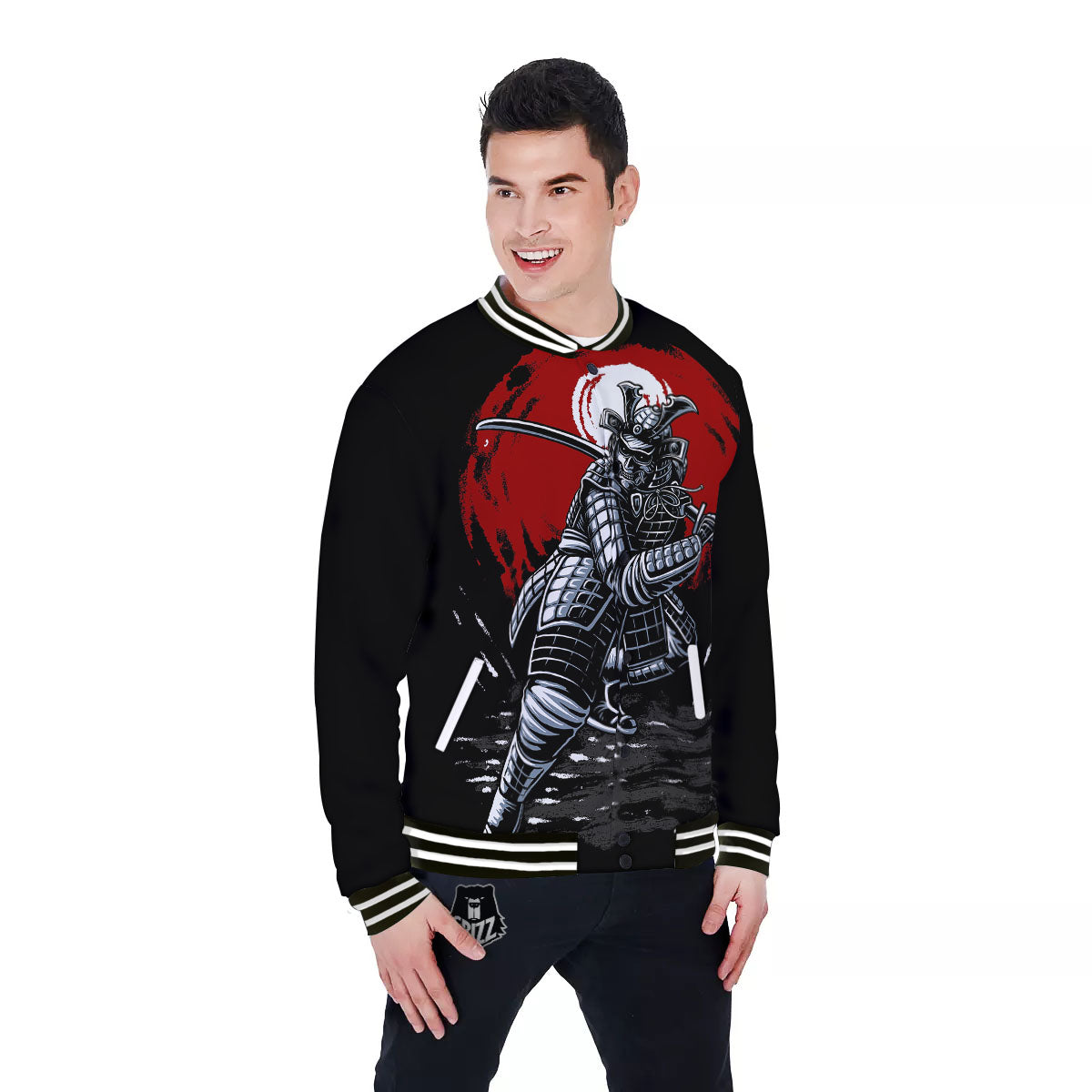 Warrior Samurai Dark Print Baseball Jacket-grizzshop