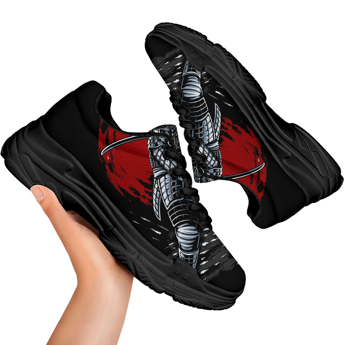 Warrior Samurai Dark Print Black Chunky Shoes-grizzshop