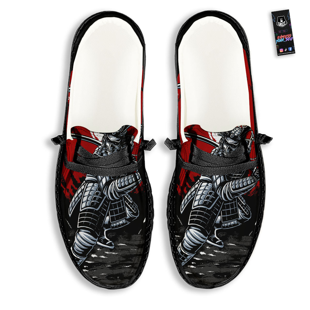 Warrior Samurai Dark Print Black Loafers-grizzshop