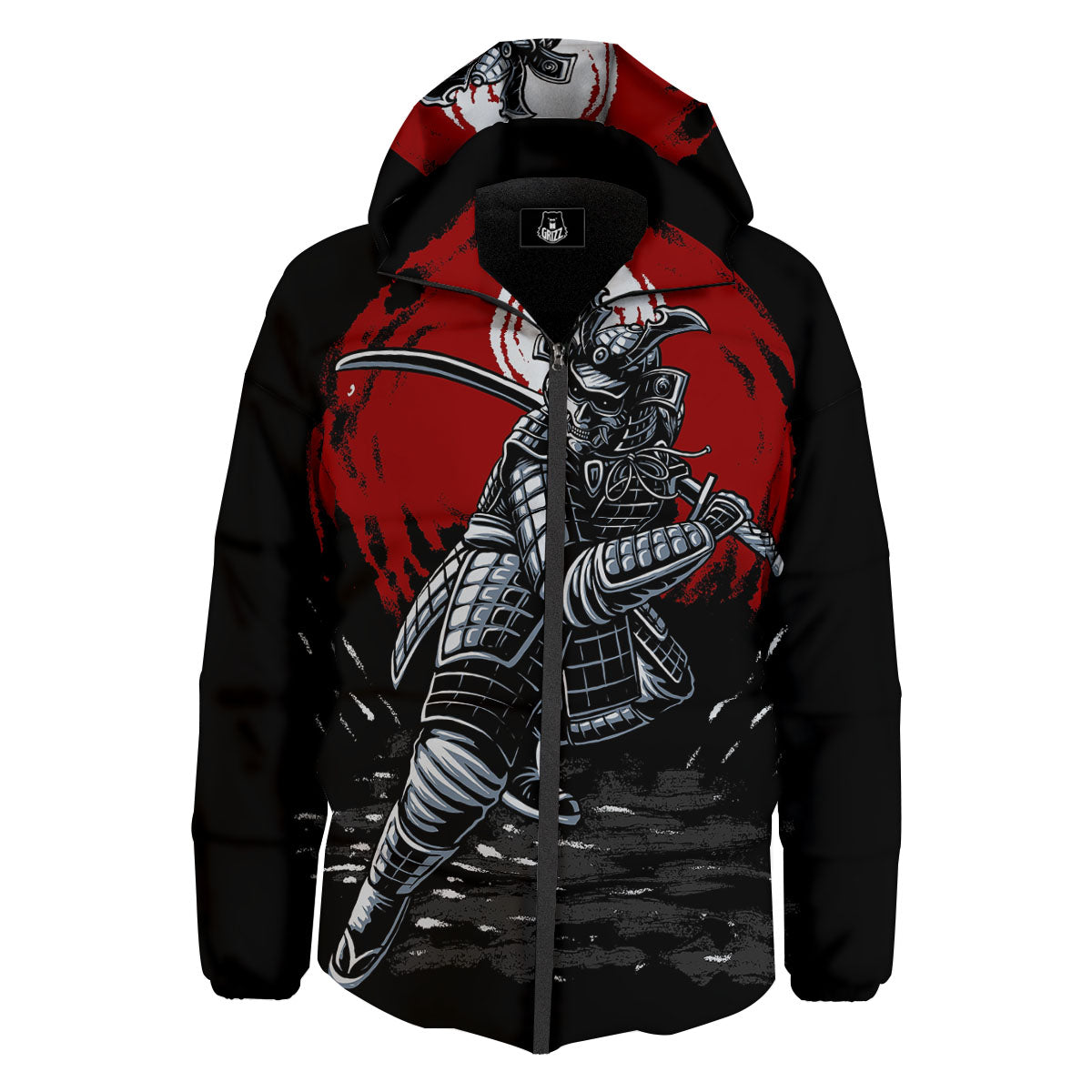 Warrior Samurai Dark Print Down Jacket-grizzshop