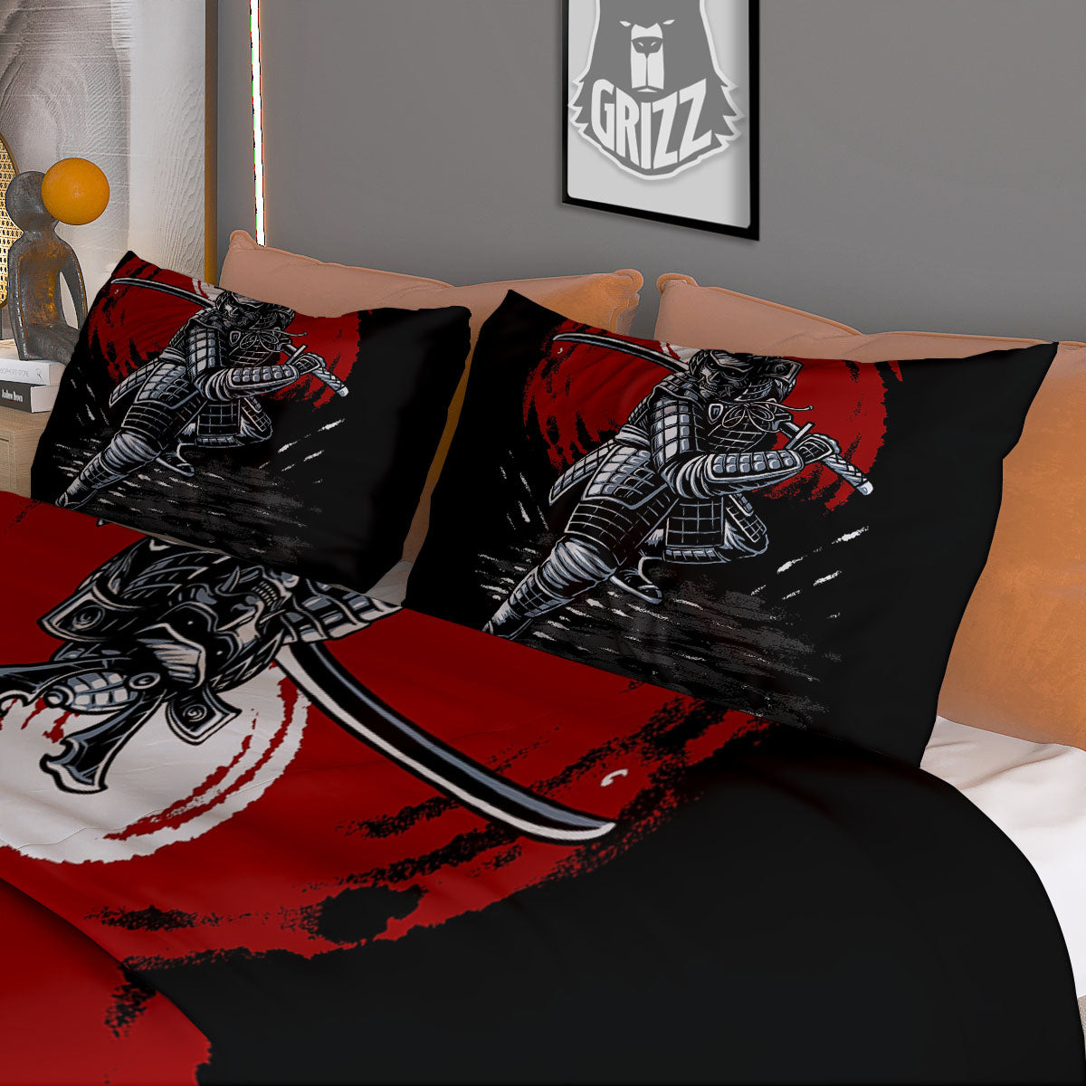 Warrior Samurai Dark Print Duvet Cover Bedding Set