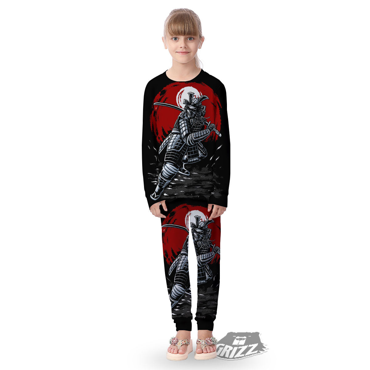 Warrior Samurai Dark Print Kid's Pajamas-grizzshop
