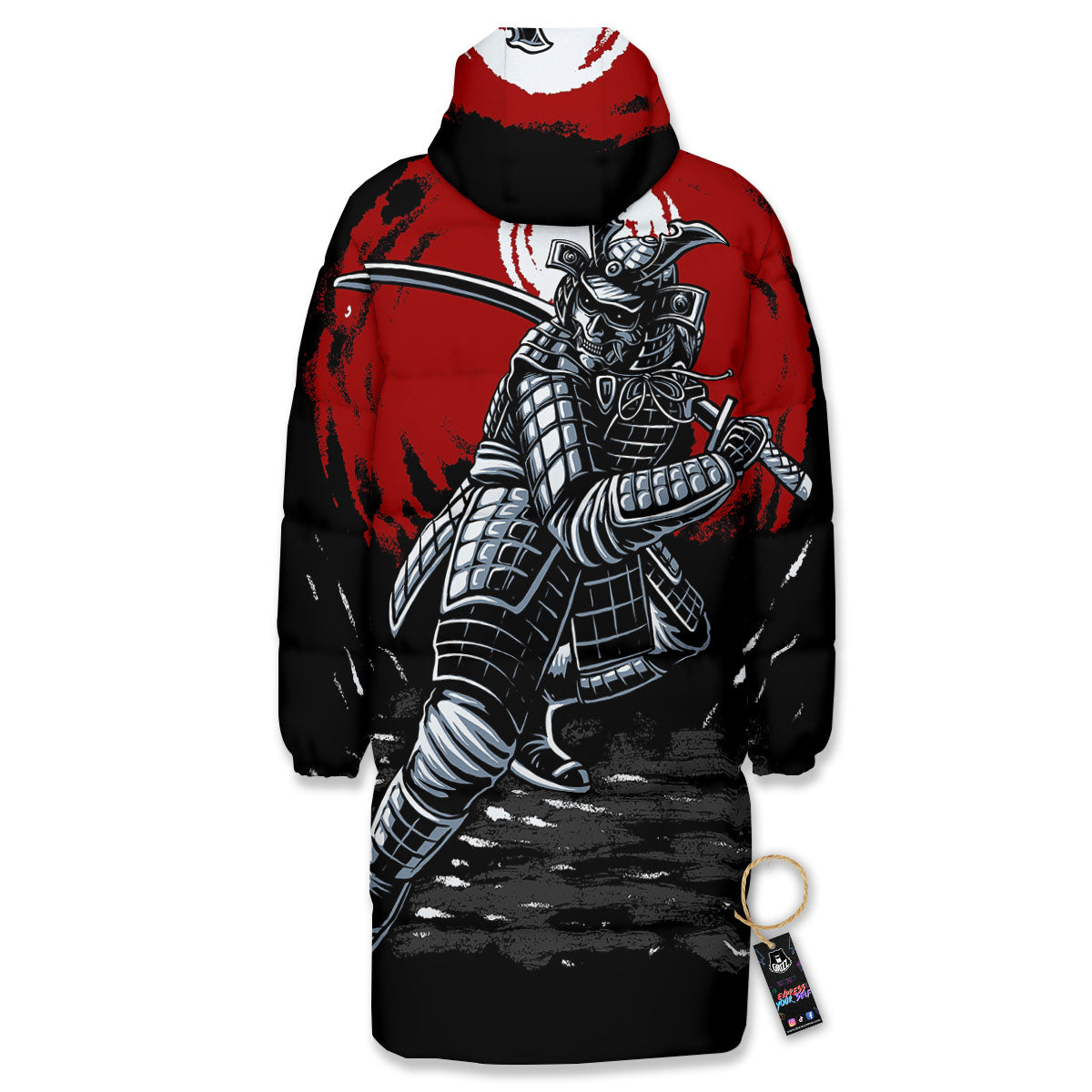 Warrior Samurai Dark Print Long Down Jacket-grizzshop