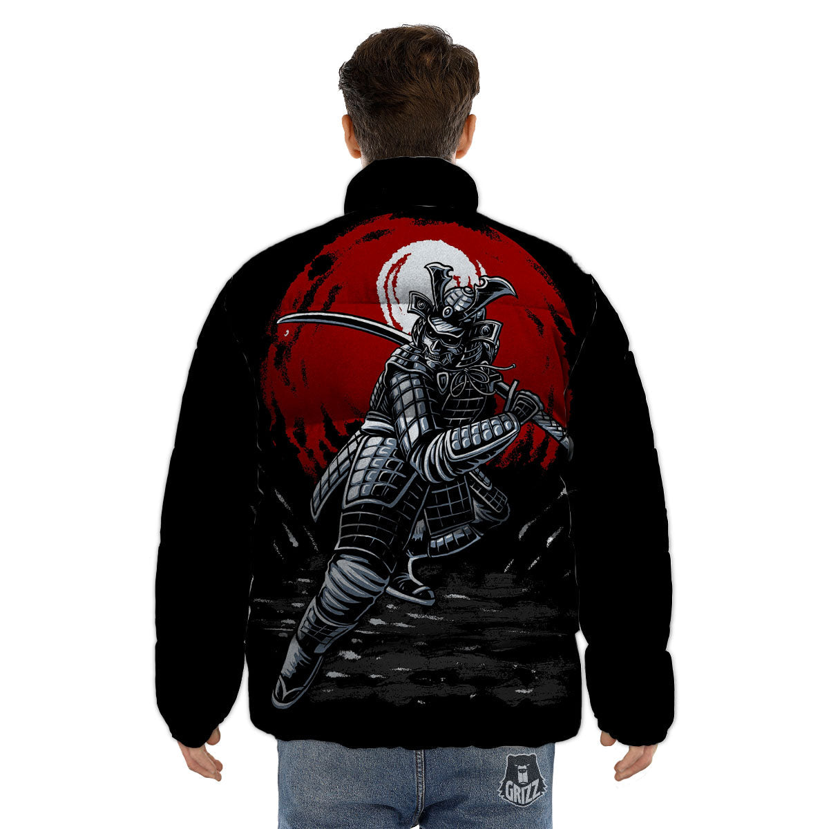 Warrior Samurai Dark Print Puffer Jacket-grizzshop