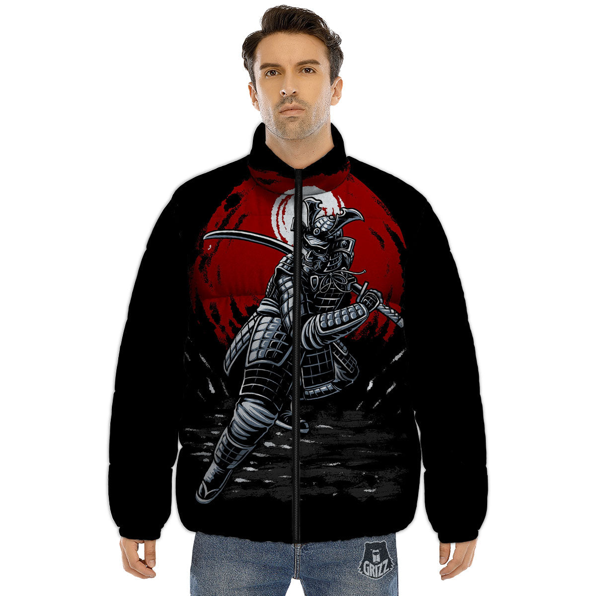 Warrior Samurai Dark Print Puffer Jacket-grizzshop