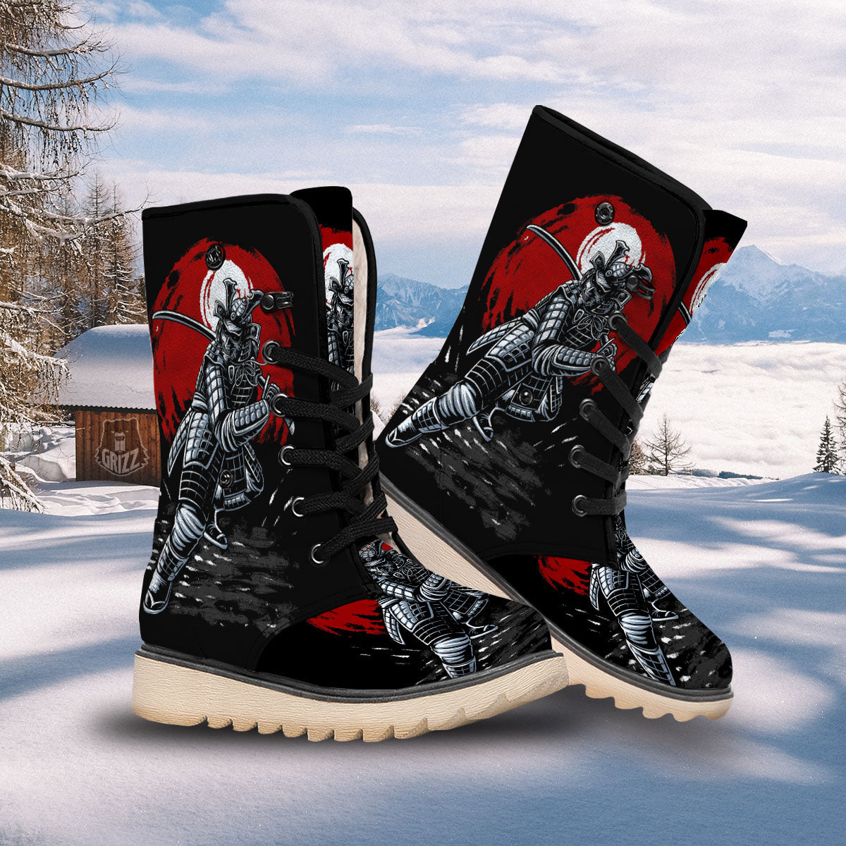 Warrior Samurai Dark Print Snow Boots-grizzshop