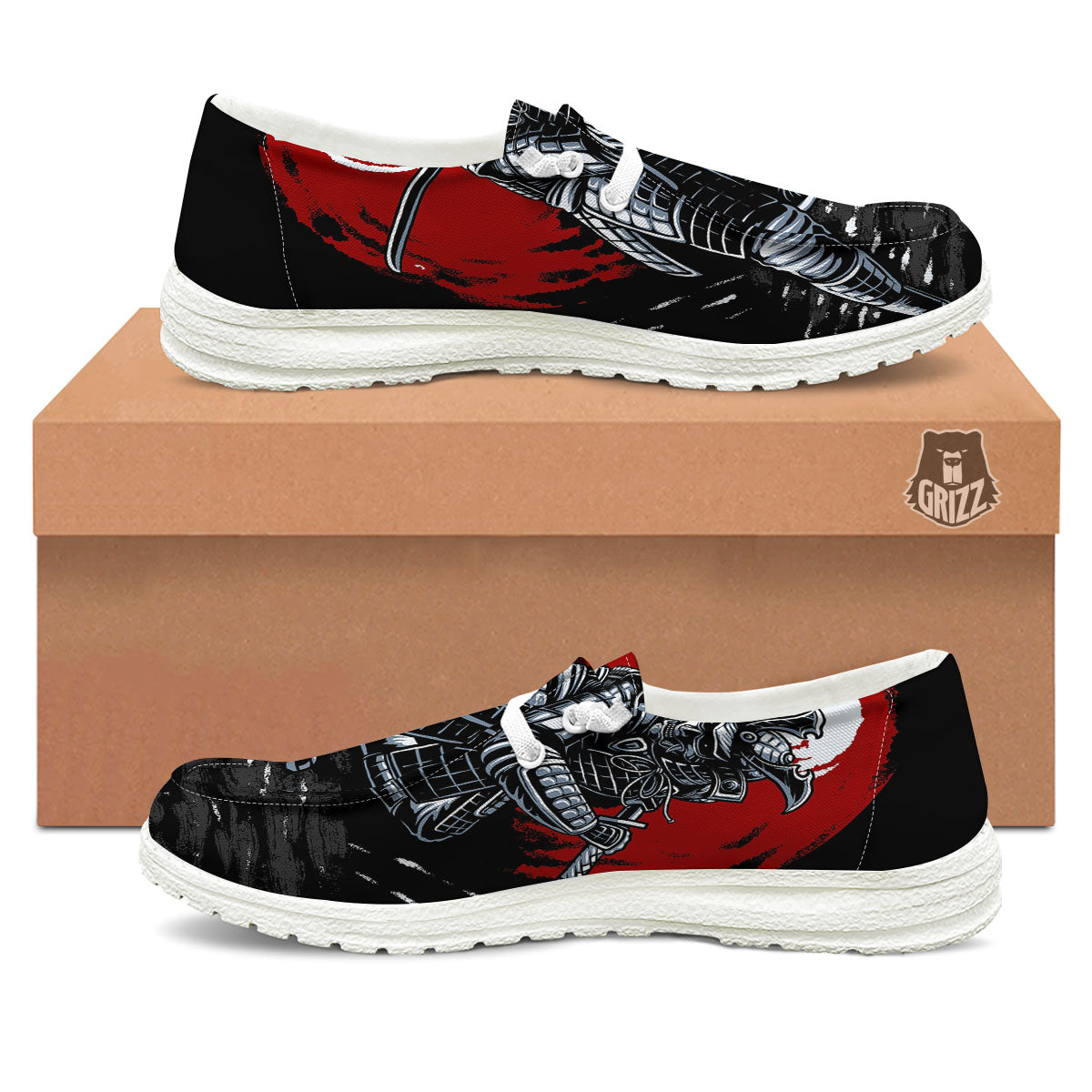 Warrior Samurai Dark Print White Loafers-grizzshop