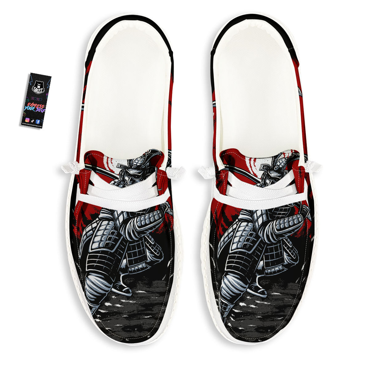 Warrior Samurai Dark Print White Loafers-grizzshop