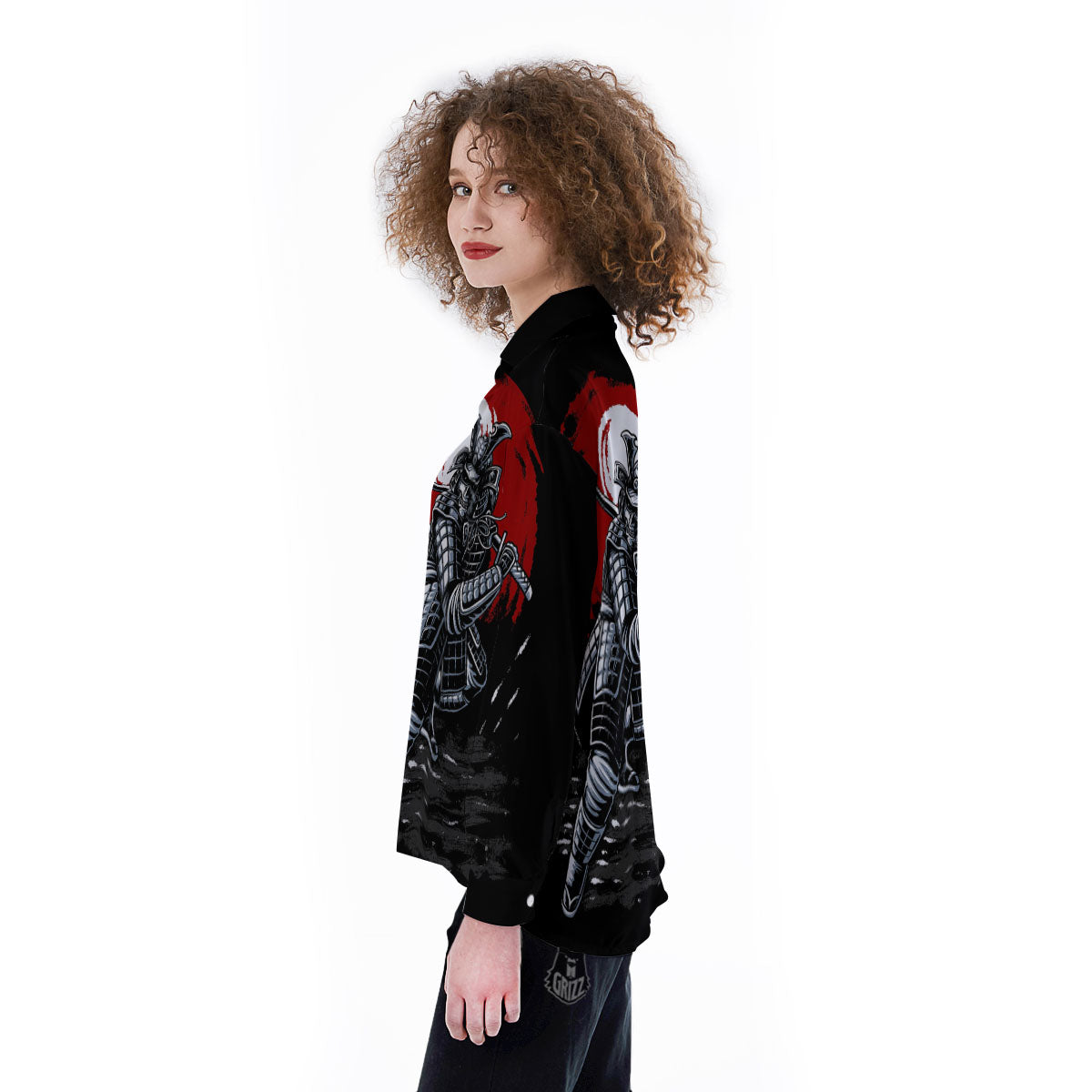 Warrior Samurai Dark Print Women's Long Sleeve Shirts-grizzshop