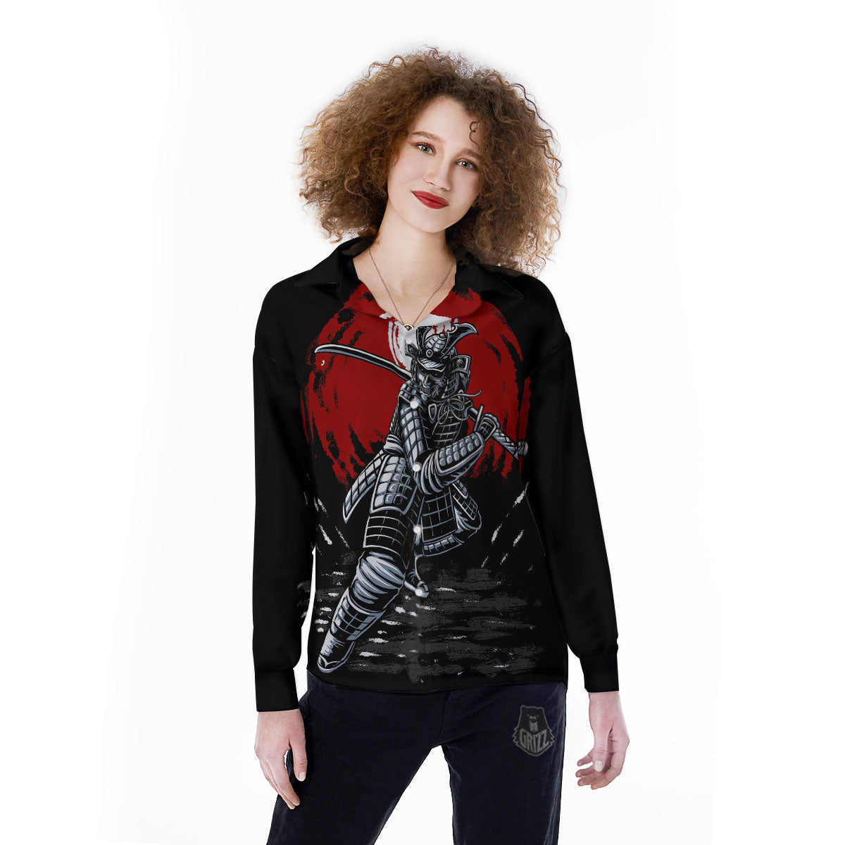 Warrior Samurai Dark Print Women's Long Sleeve Shirts-grizzshop