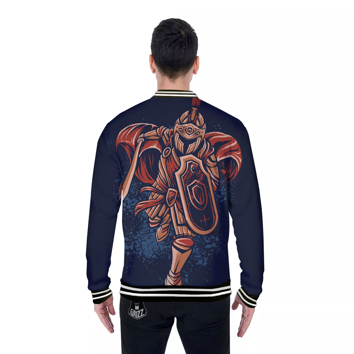 Warrior Spartan Print Baseball Jacket-grizzshop