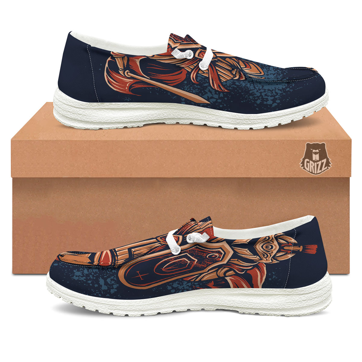 Warrior Spartan Print Black Loafers-grizzshop