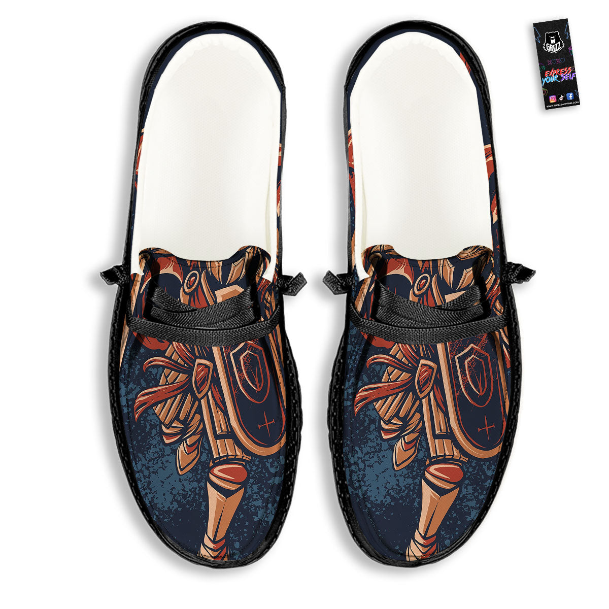 Warrior Spartan Print Black Loafers-grizzshop