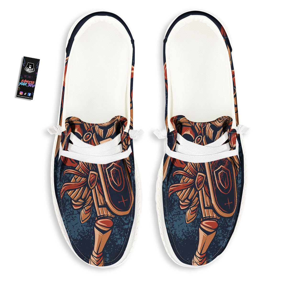 Warrior Spartan Print Black Loafers-grizzshop