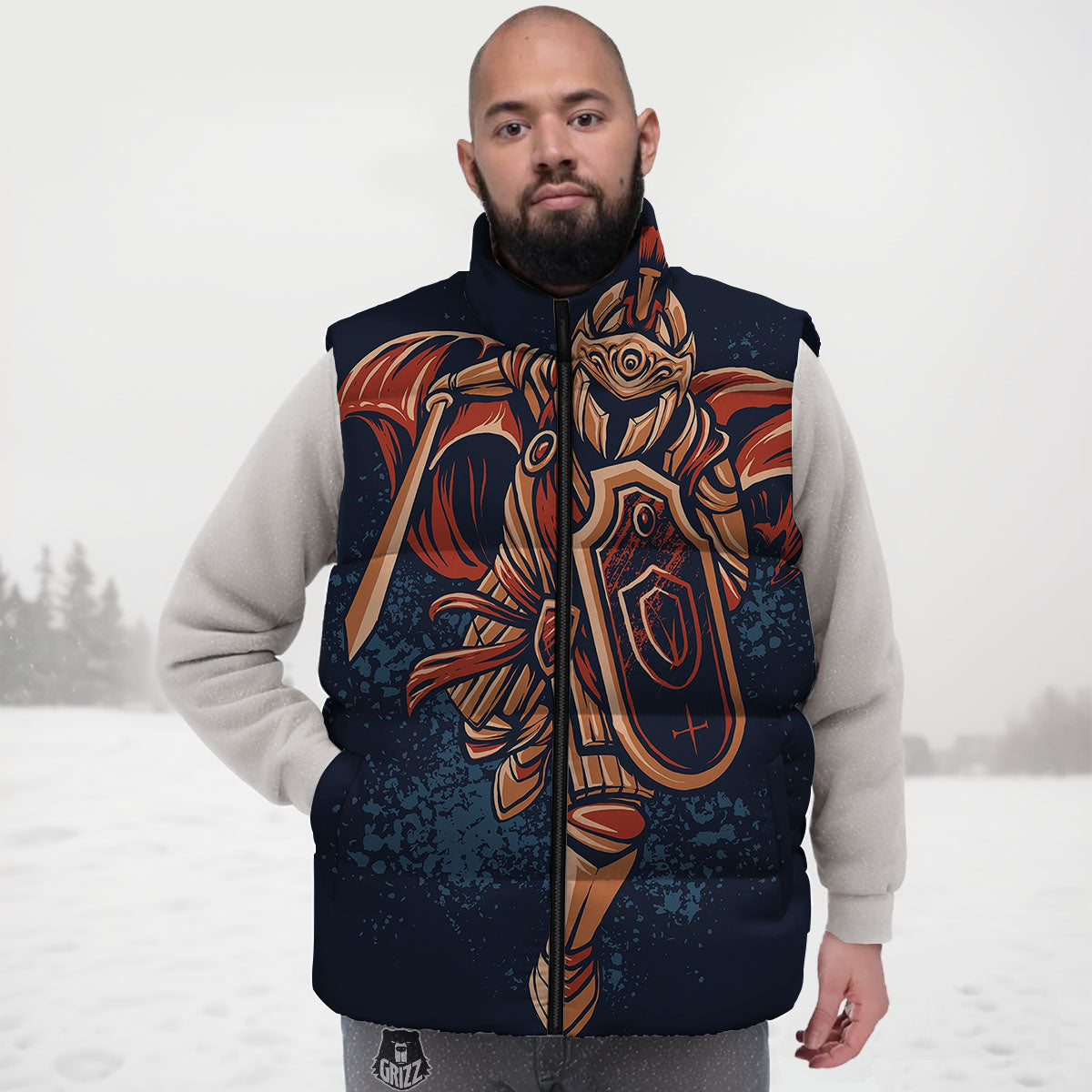Warrior Spartan Print Down Vest