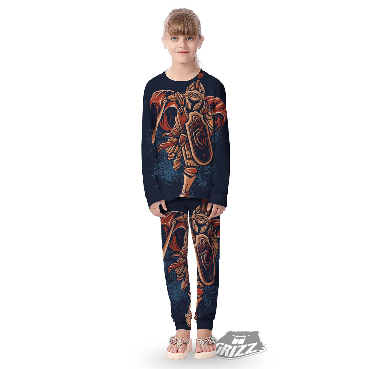 Warrior Spartan Print Kid's Pajamas-grizzshop
