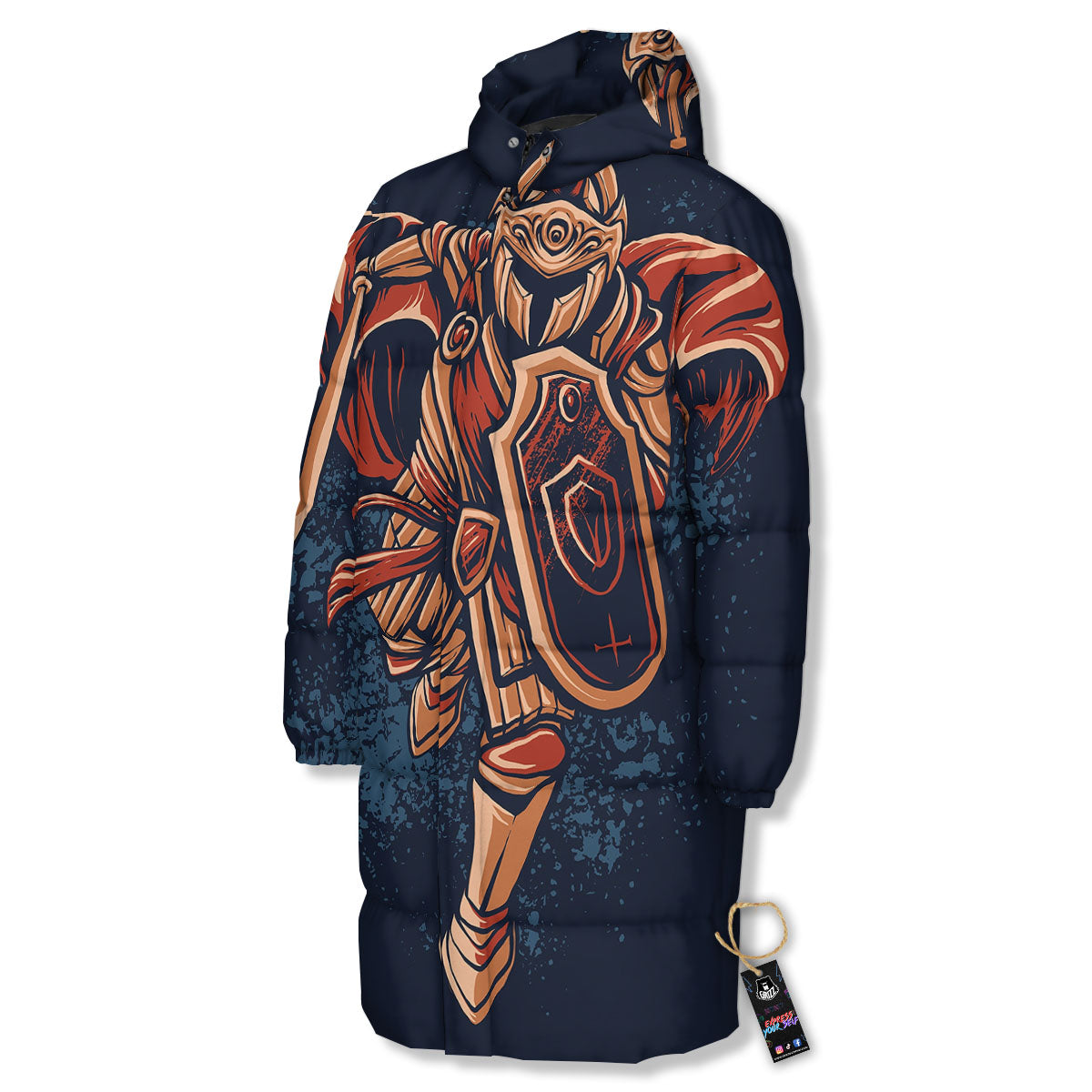 Warrior Spartan Print Long Down Jacket-grizzshop