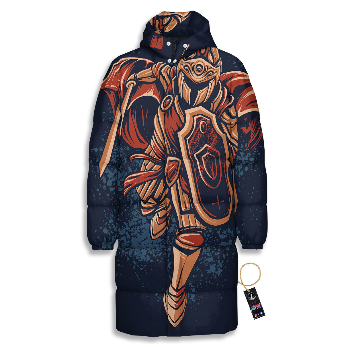 Warrior Spartan Print Long Down Jacket-grizzshop