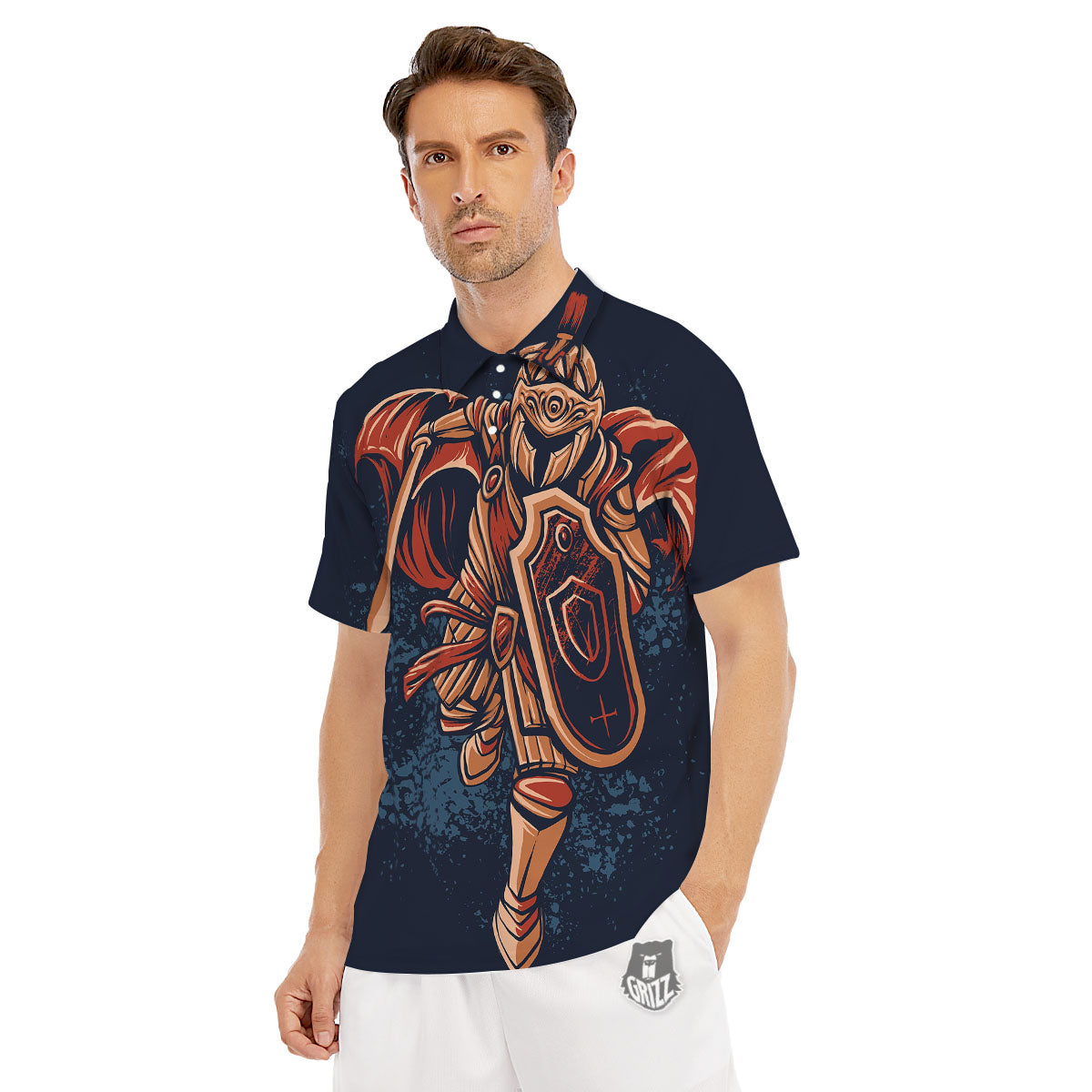 Warrior Spartan Print Men's Golf Shirts-grizzshop