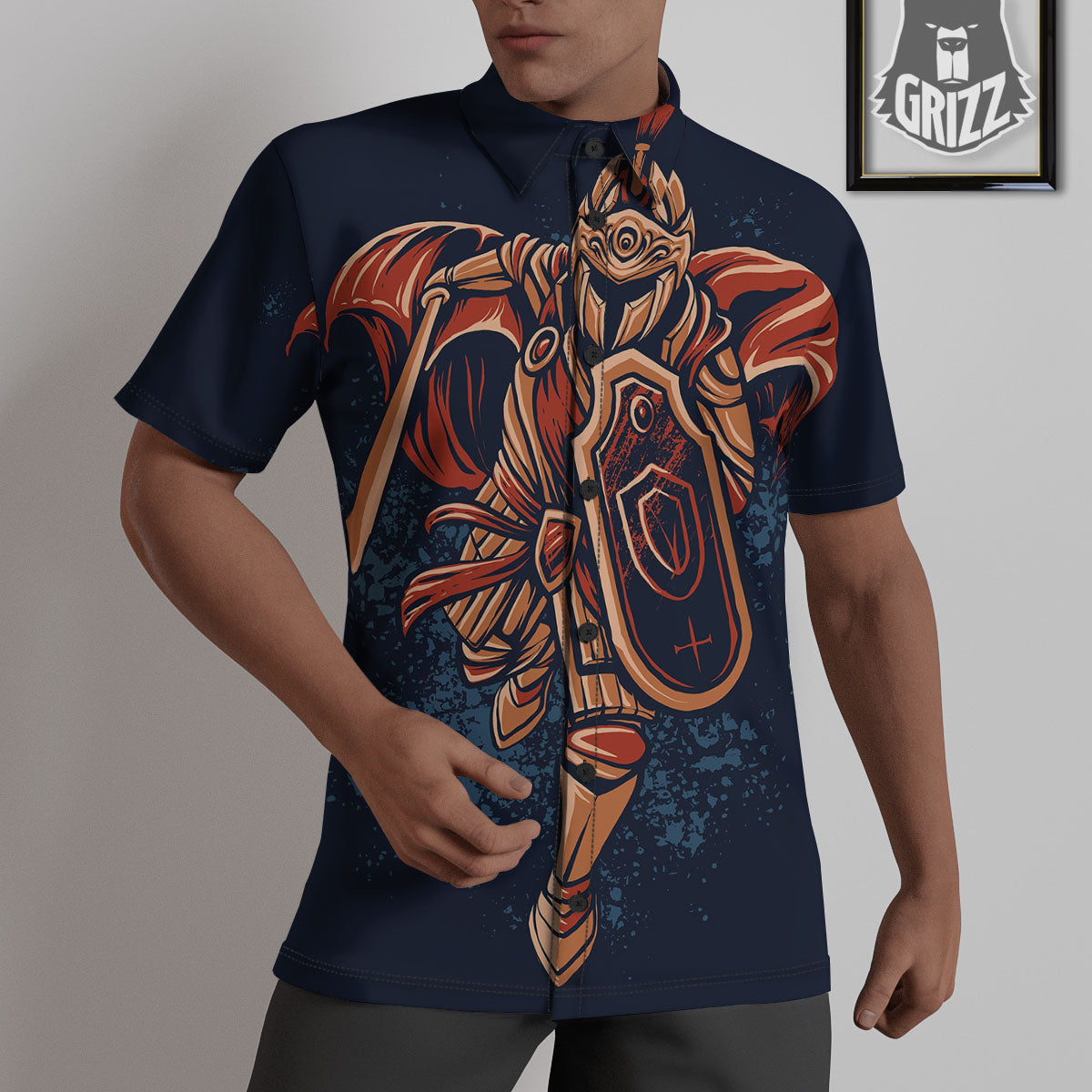 Warrior Spartan Print Untucked Shirts-grizzshop