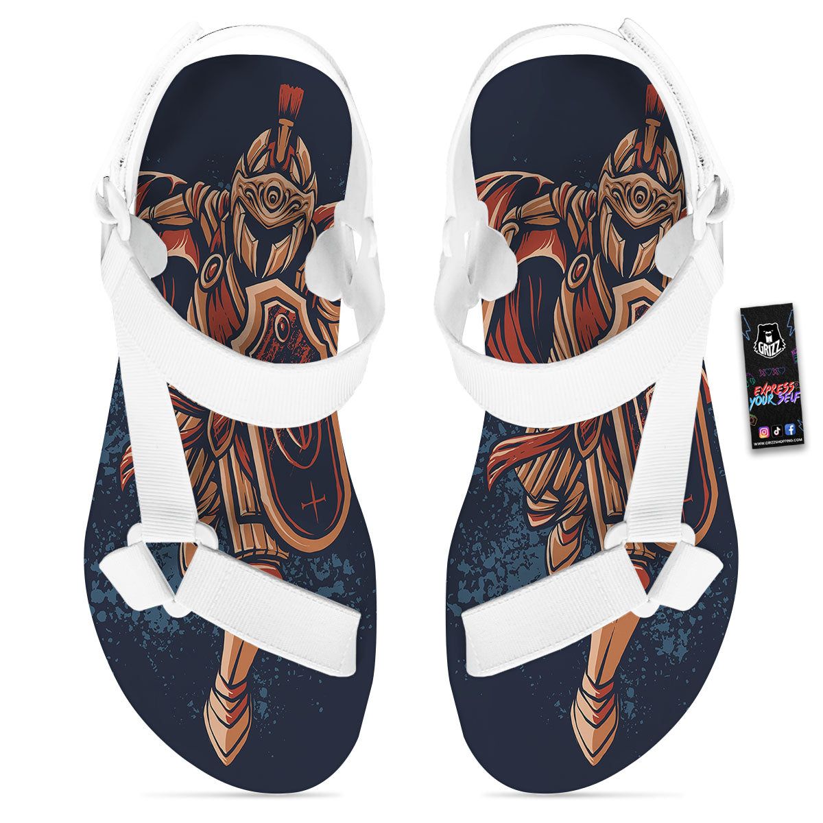 Warrior Spartan Print White Open Toe Sandals-grizzshop